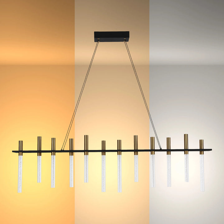 Black & Brass Modern Glass Tube Chandelier - Linear & Circular