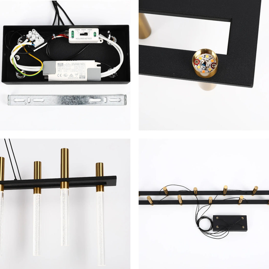 Black & Brass Modern Glass Tube Chandelier - Linear & Circular