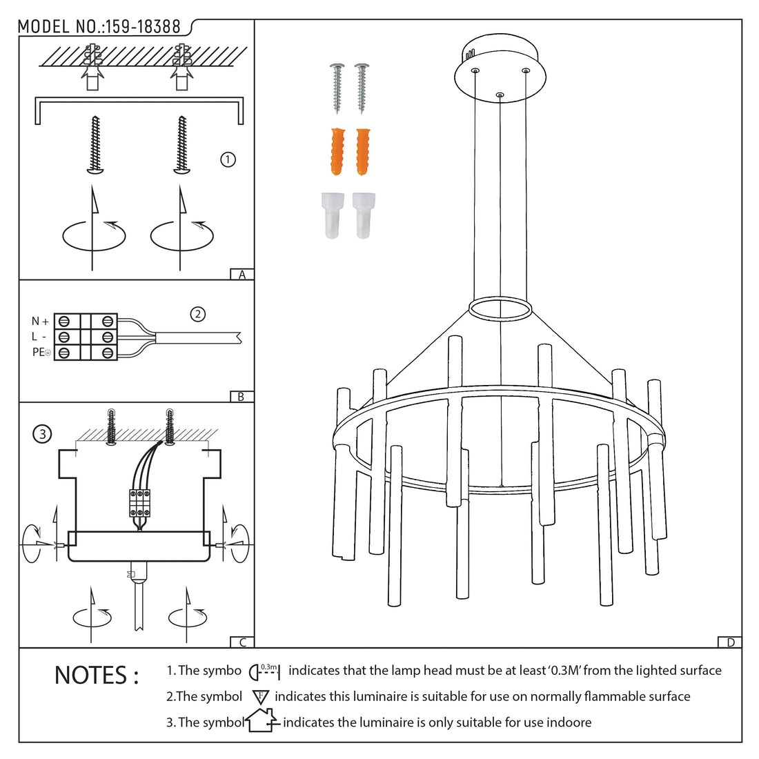 Black & Brass Modern Glass Tube Chandelier - Linear & Circular