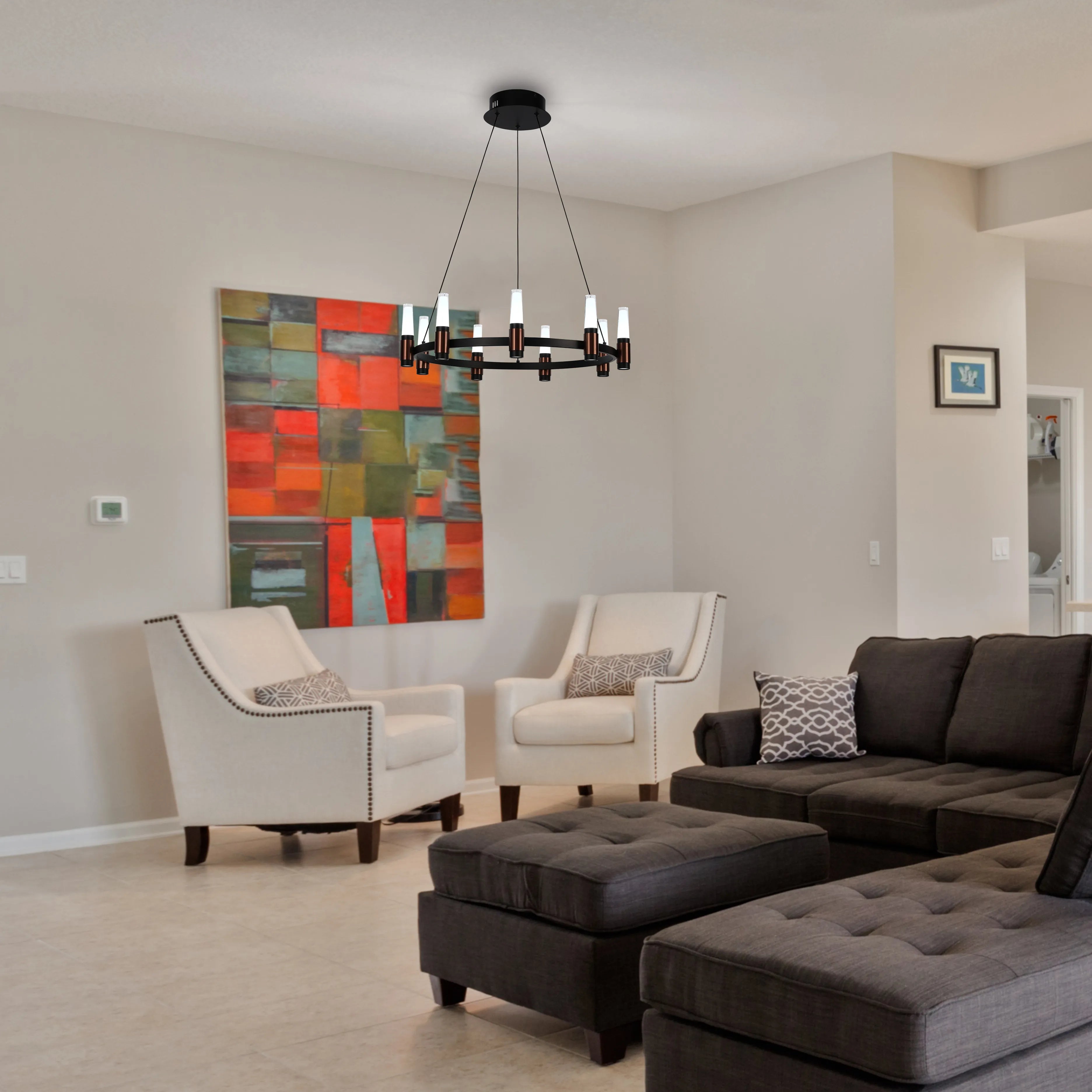 Black & Copper Modern Multi-Tier LED Chandelier