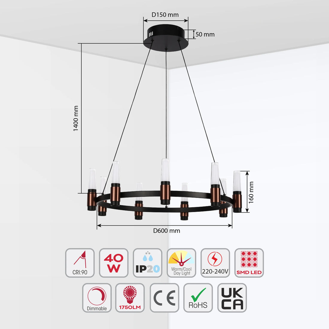 Black & Copper Modern Multi-Tier LED Chandelier