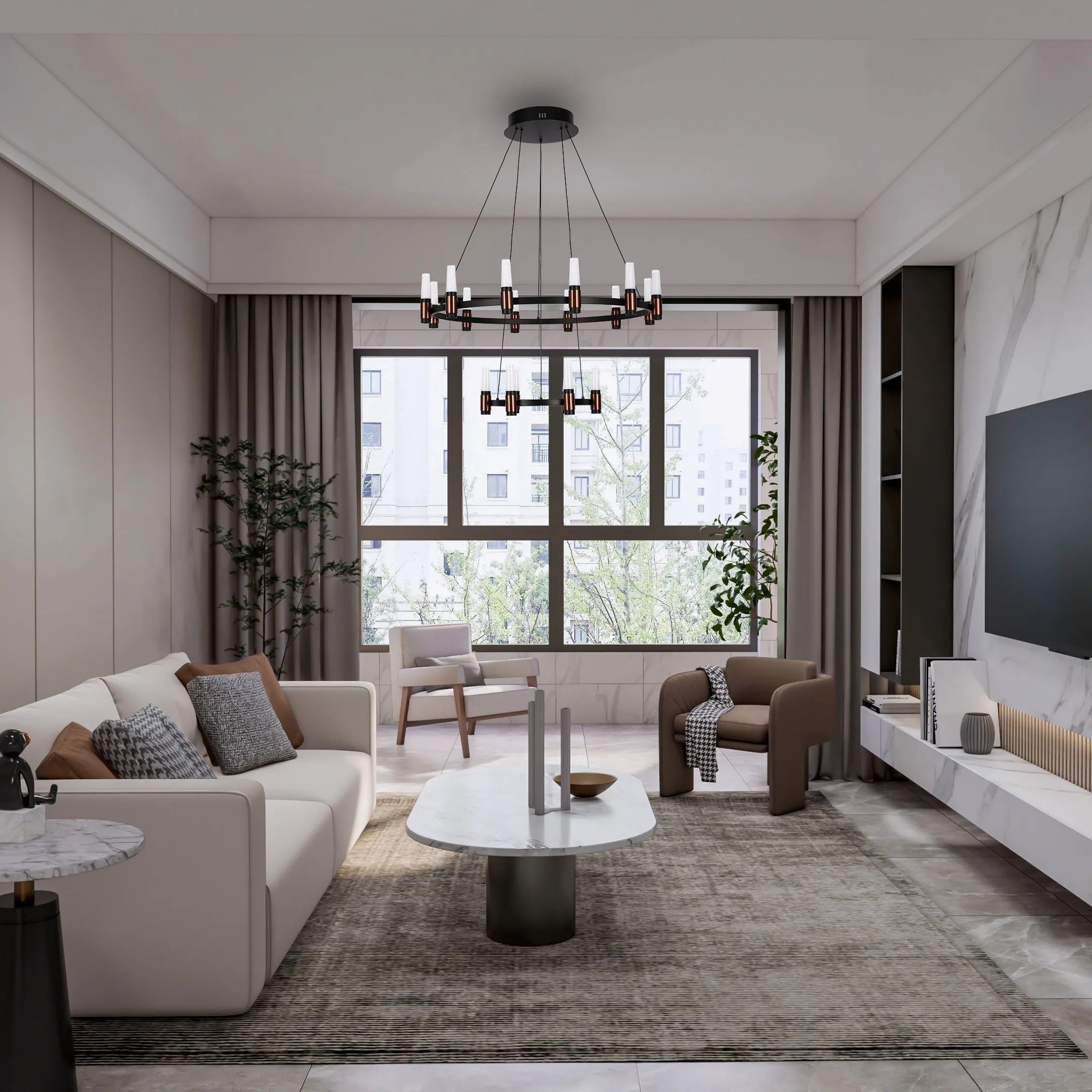 Black & Copper Modern Multi-Tier LED Chandelier