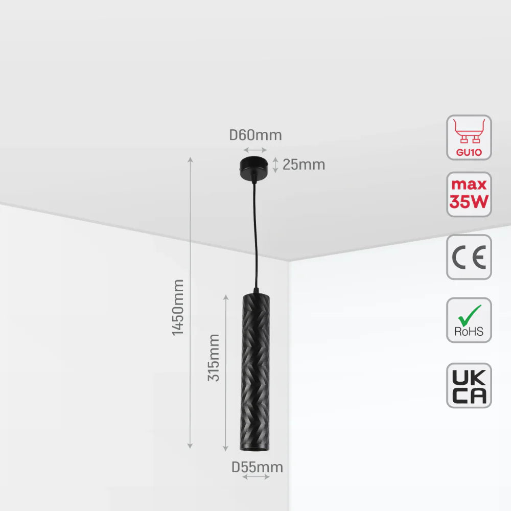 Black Cylinder Pendant Downlight GU10 Modern Minimalist, Pendant Downlight, TEKLED 10