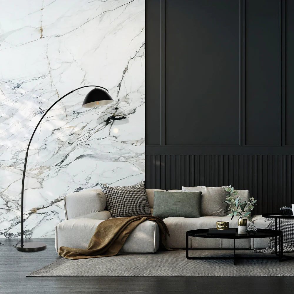 Black Elegance Curved Floor Lamp with Dome Shade 2