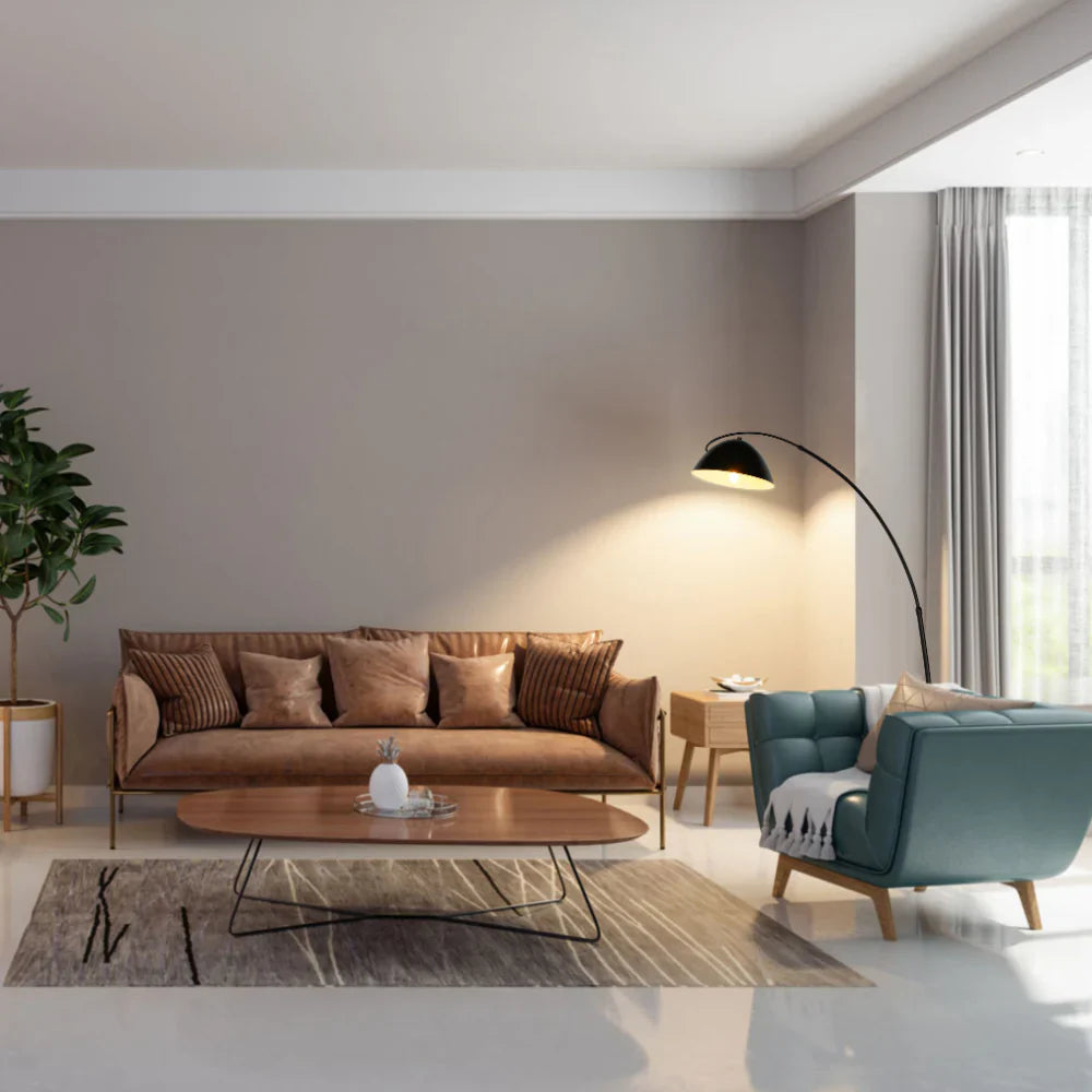 Black Elegance Curved Floor Lamp with Dome Shade 3