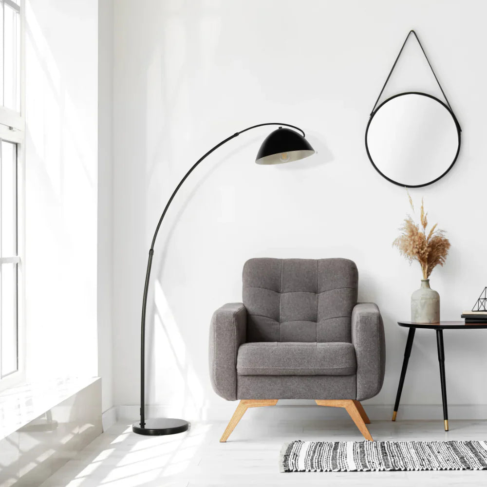 Black Elegance Curved Floor Lamp with Dome Shade 4