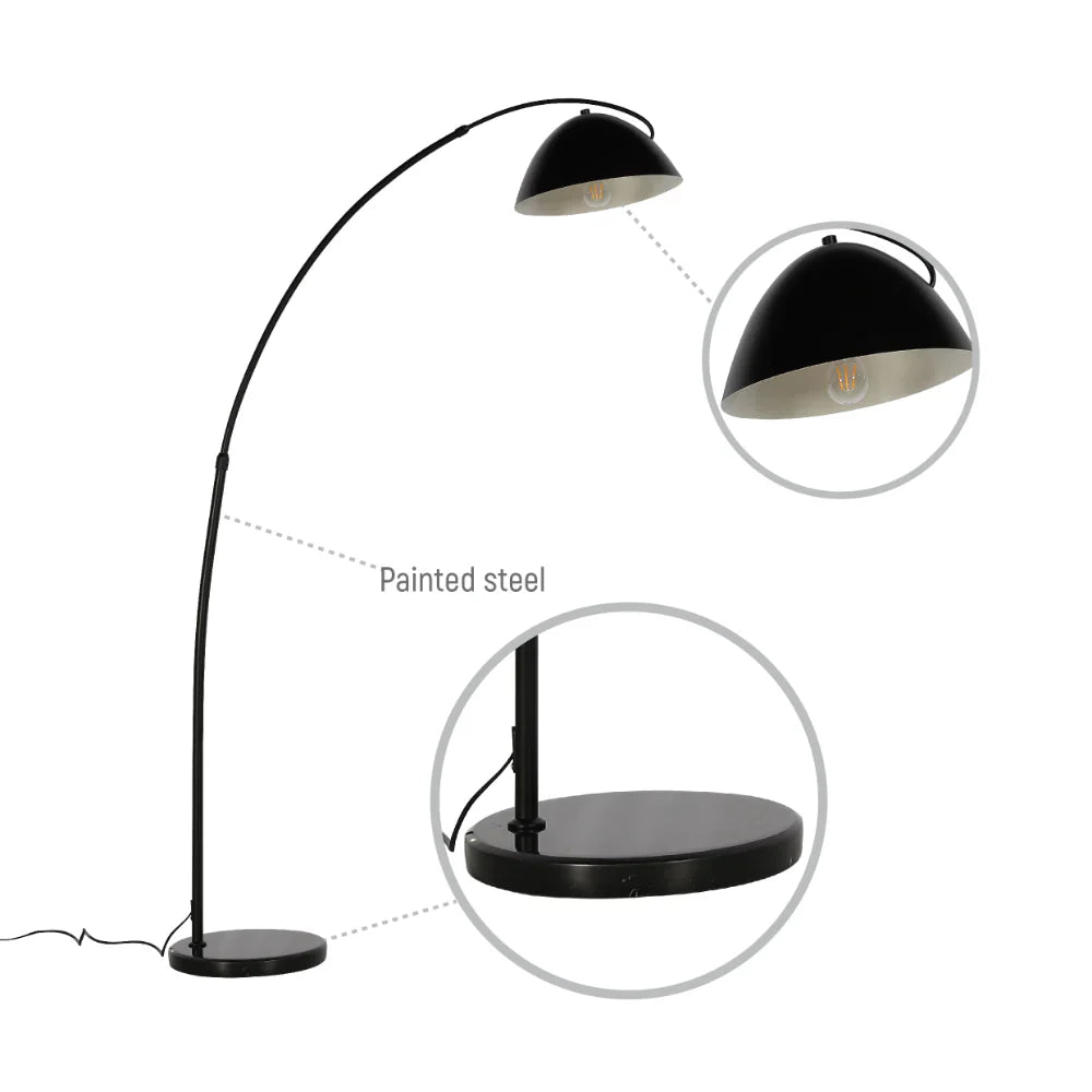 Black Elegance Curved Floor Lamp with Dome Shade 6