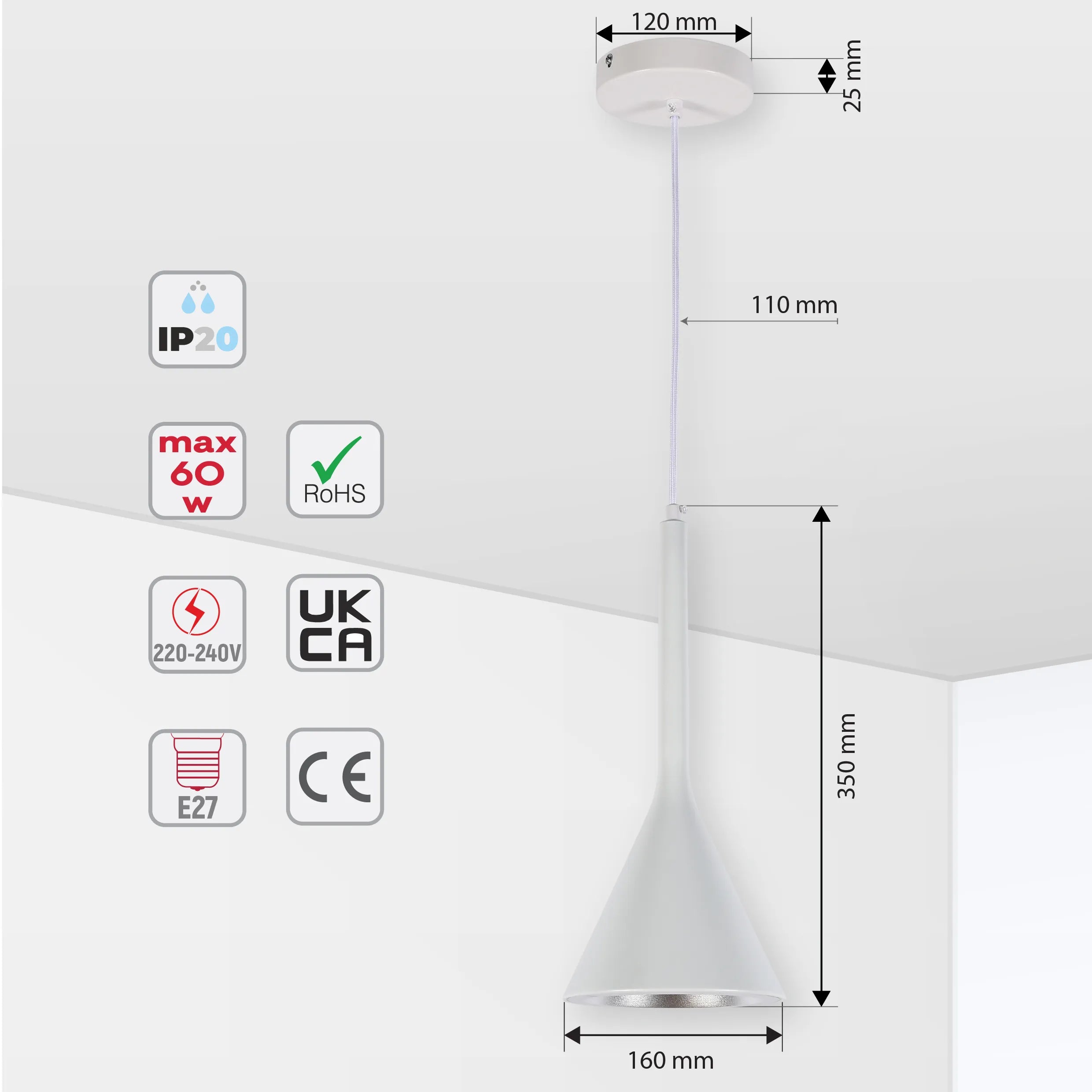 Funnel Nordic Modern Metal Ceiling Pendant Light E27 Fitting