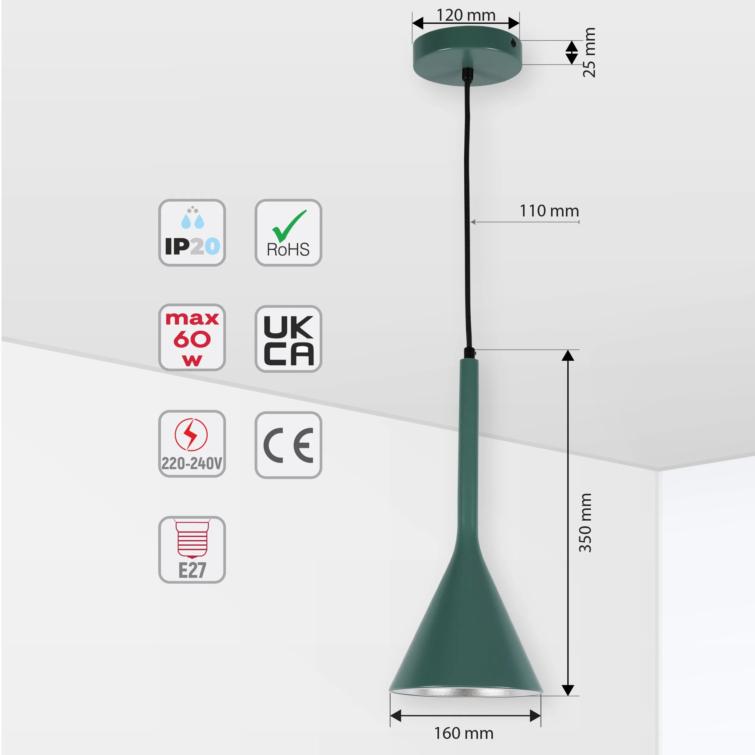 Funnel Nordic Modern Metal Ceiling Pendant Light E27 Fitting