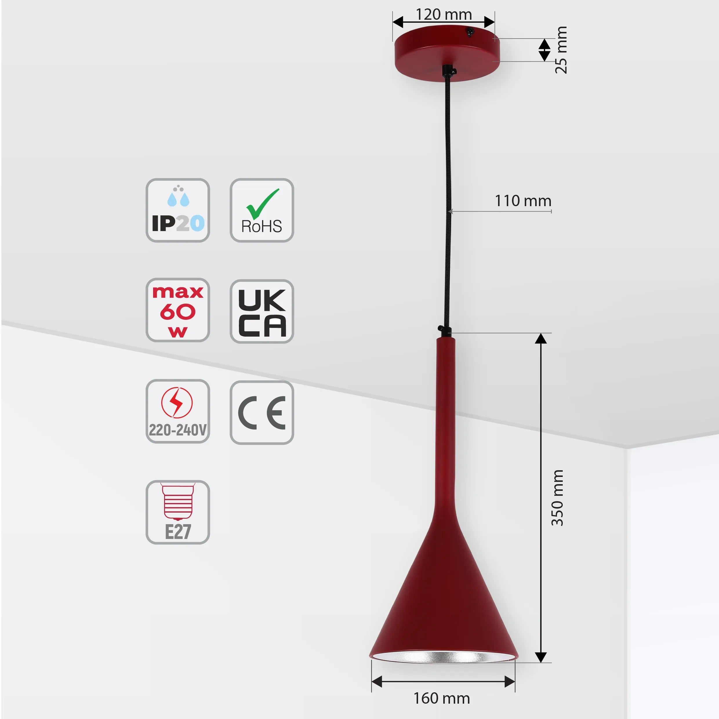 Funnel Nordic Modern Metal Ceiling Pendant Light E27 Fitting