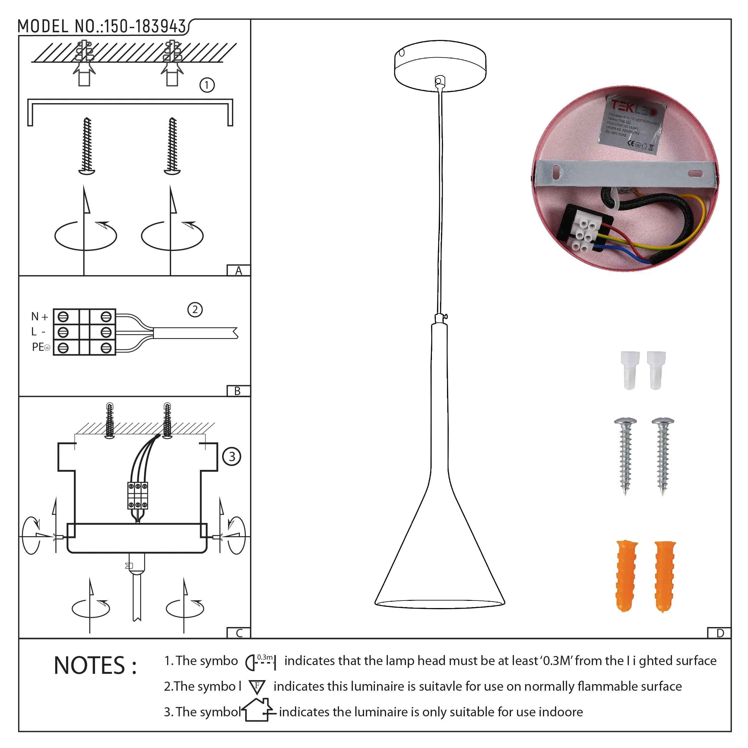 Funnel Nordic Modern Metal Ceiling Pendant Light E27 Fitting