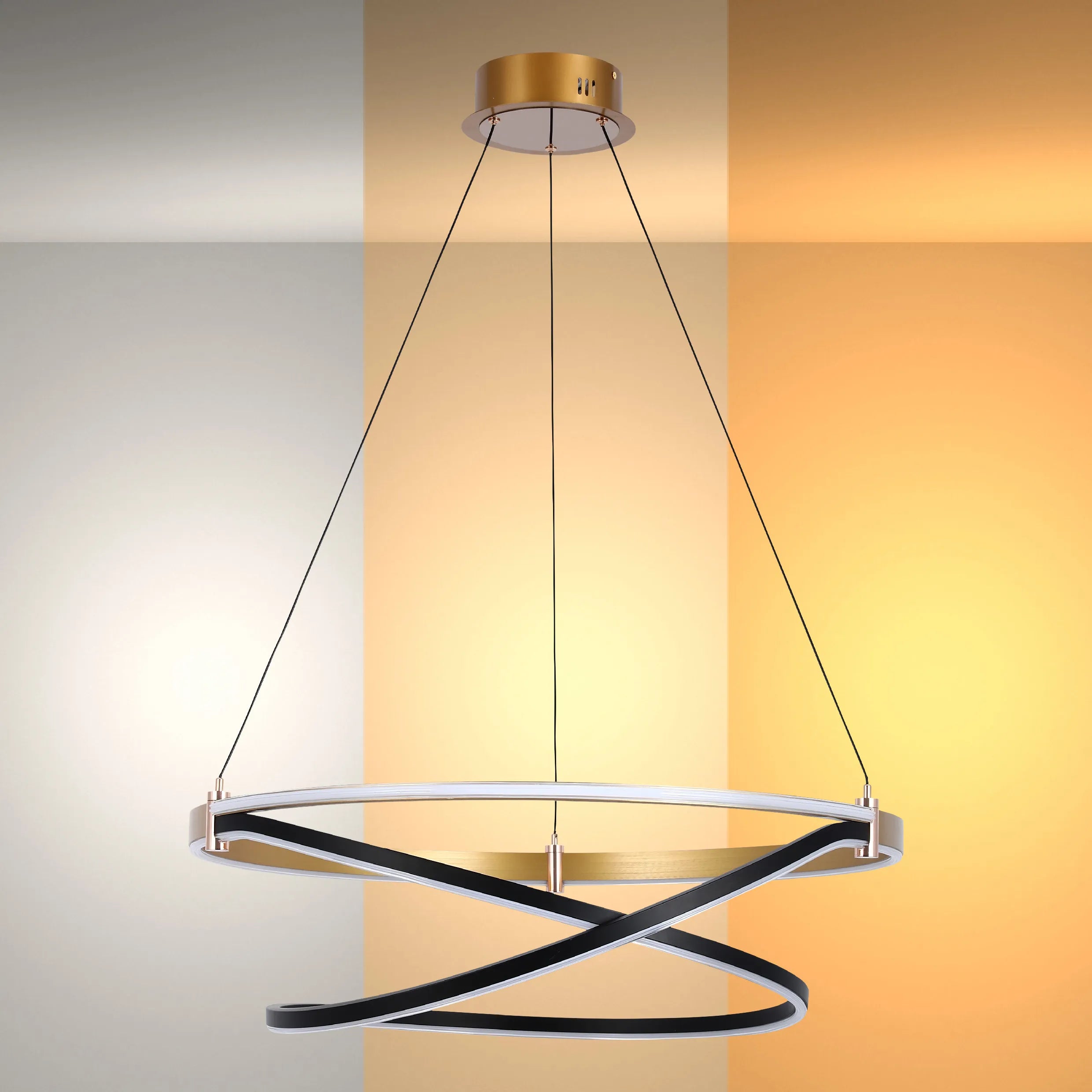 Black & Gold Loop Tiered Modern LED Pendant Light