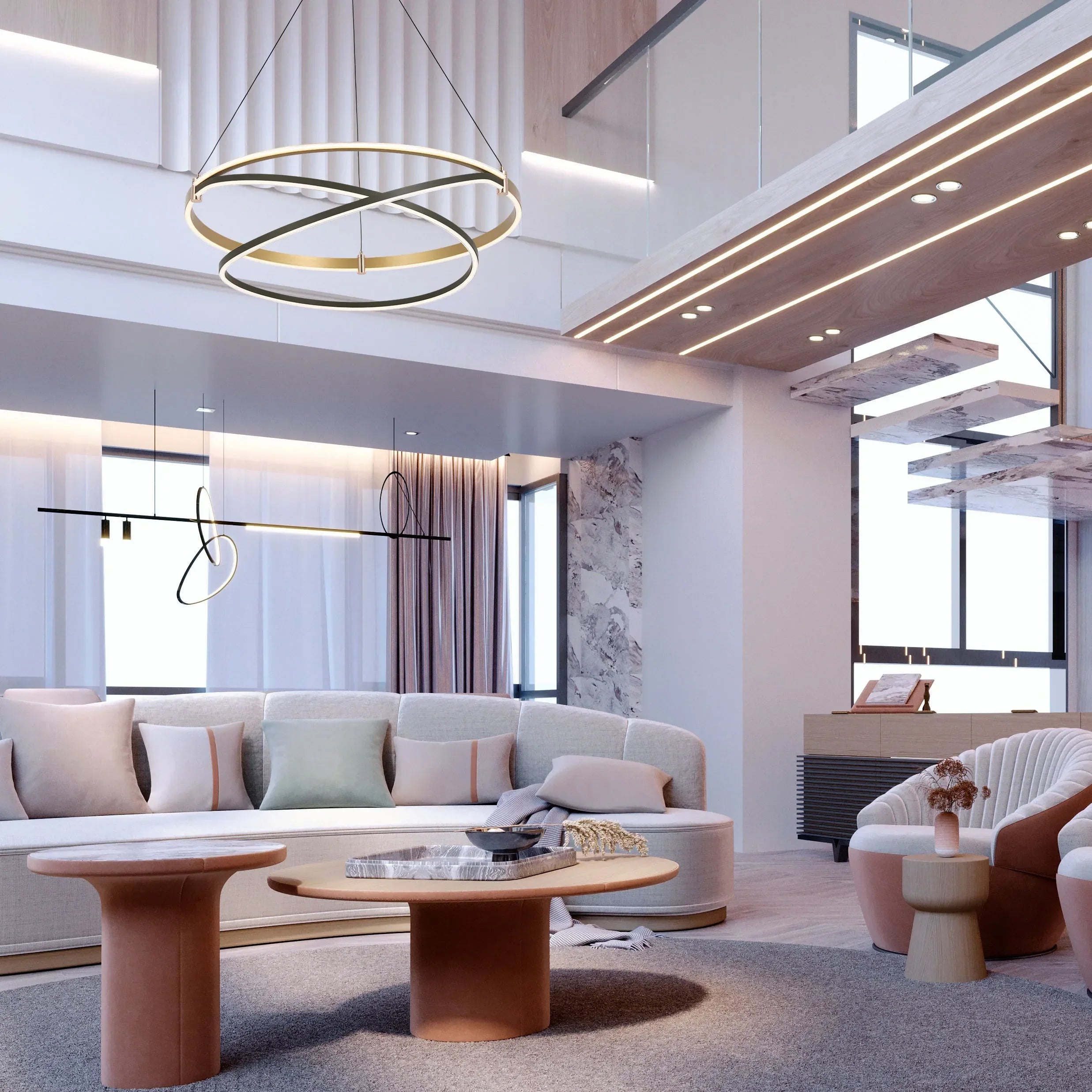 Black & Gold Loop Tiered Modern LED Pendant Light