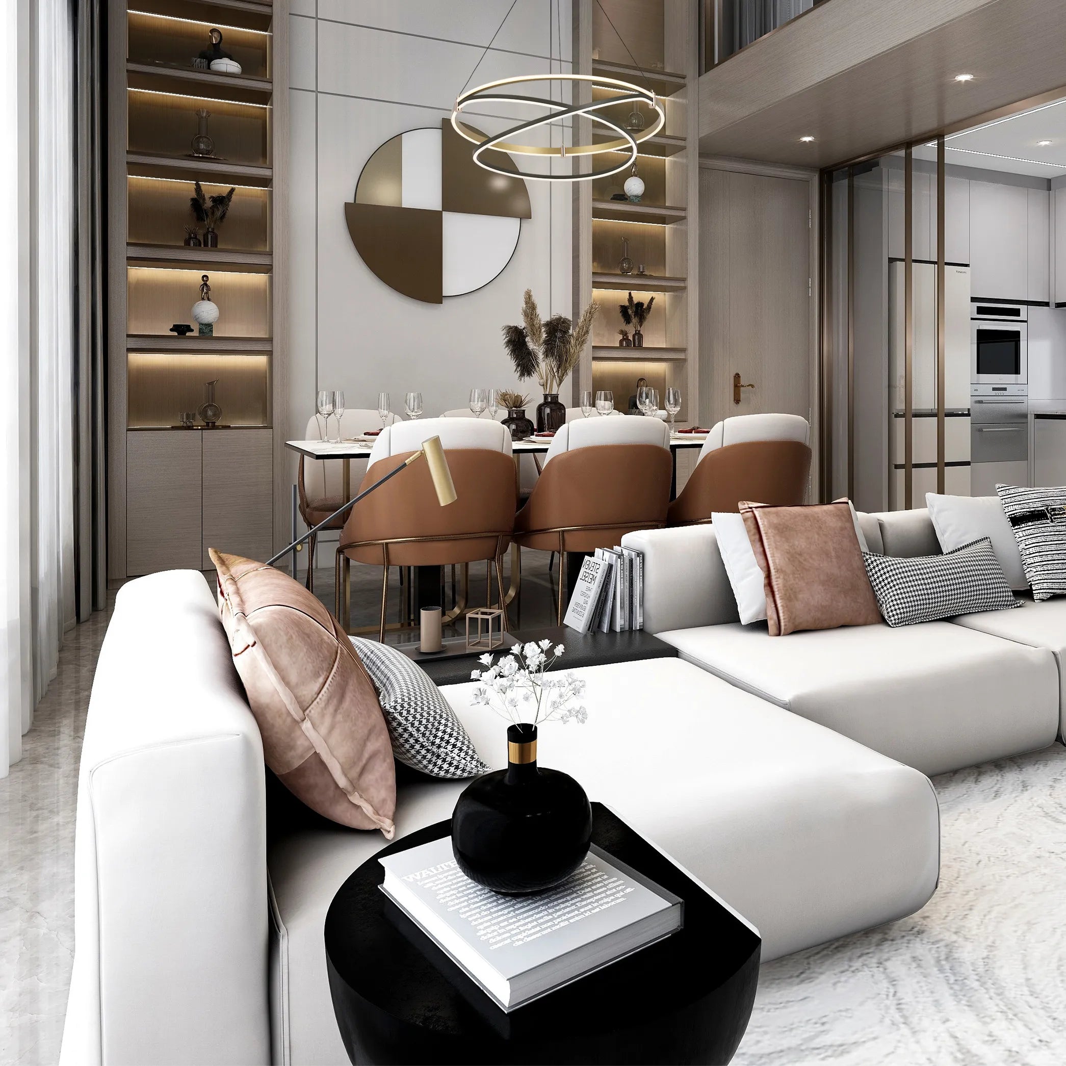 Black & Gold Loop Tiered Modern LED Pendant Light