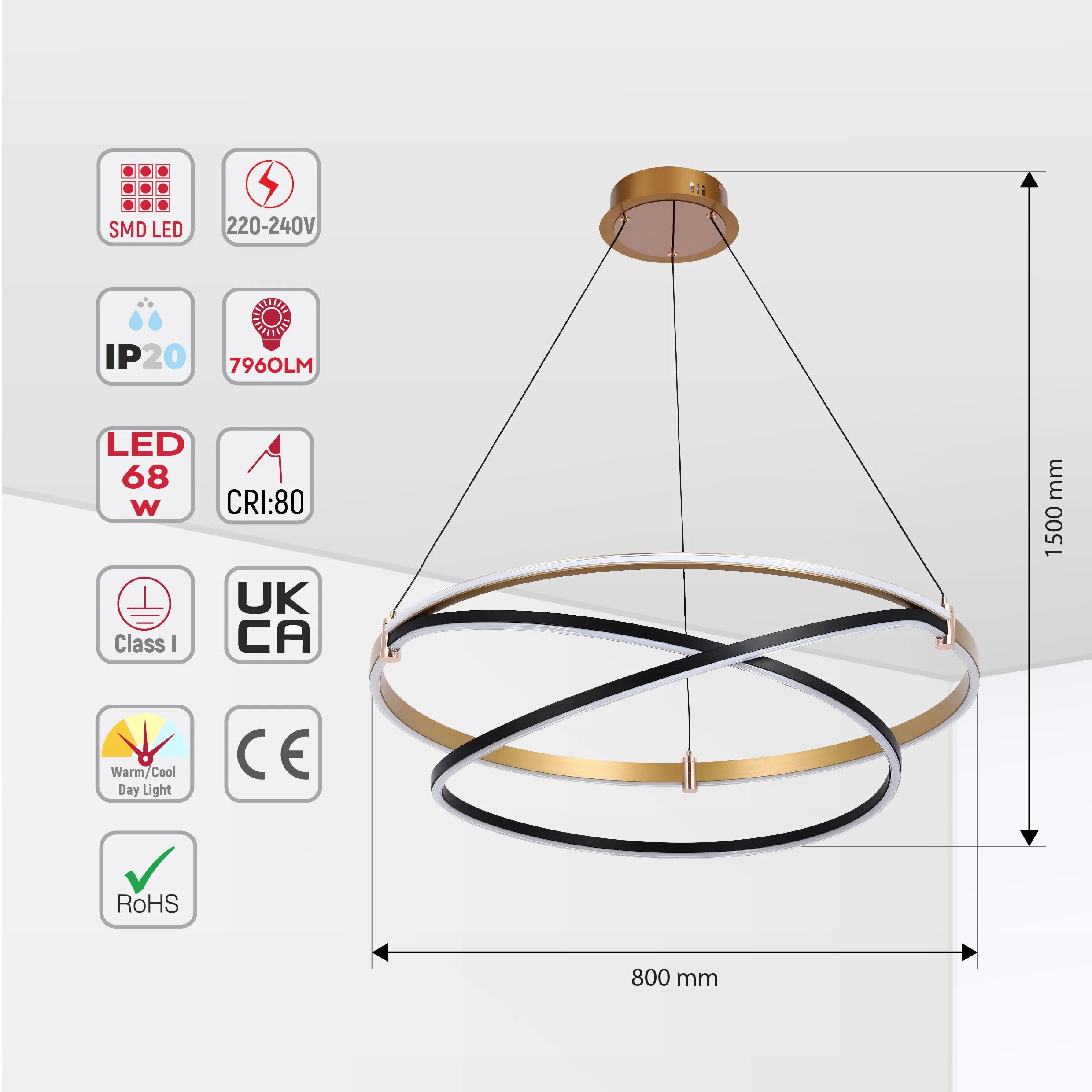 Black & Gold Loop Tiered Modern LED Pendant Light