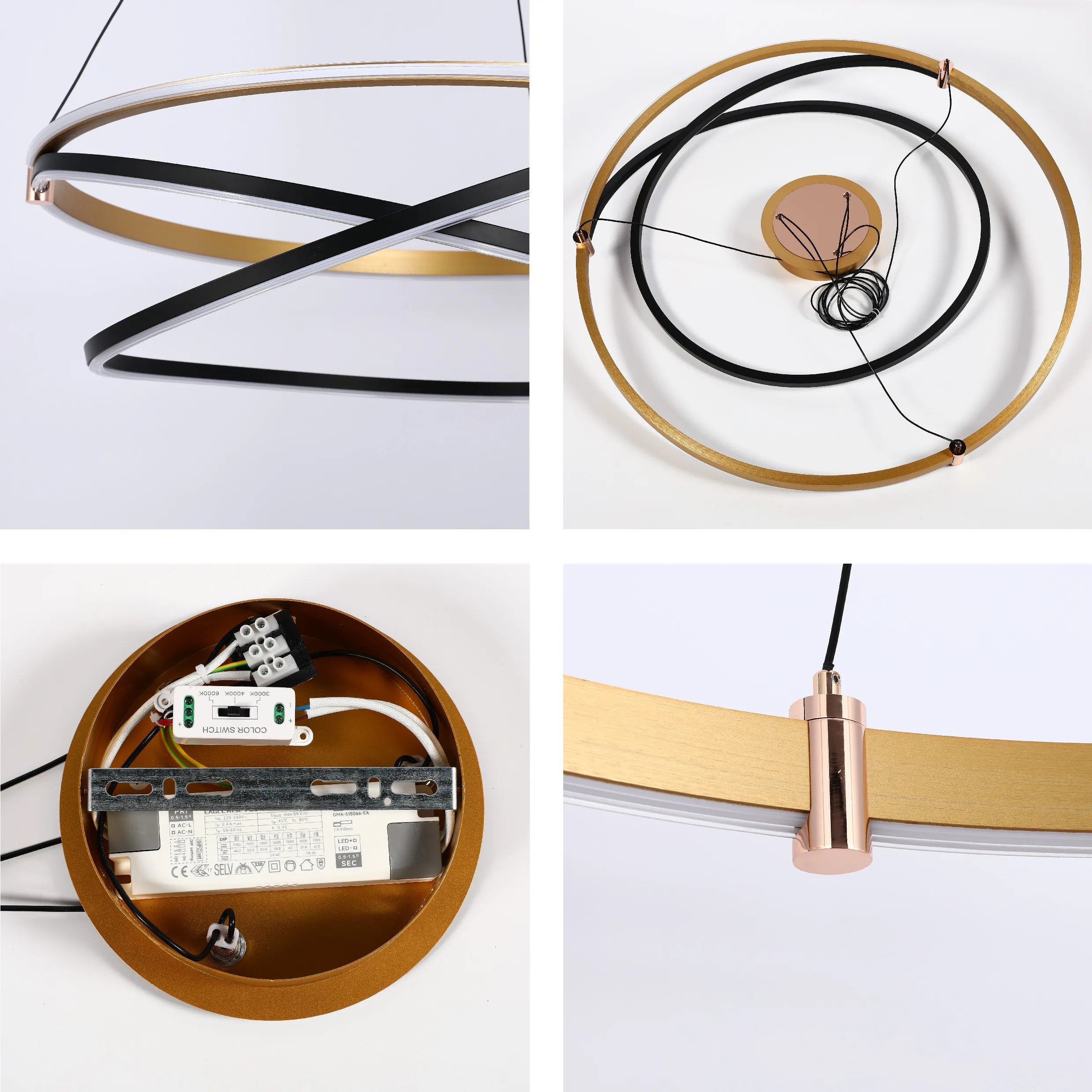 Black & Gold Loop Tiered Modern LED Pendant Light