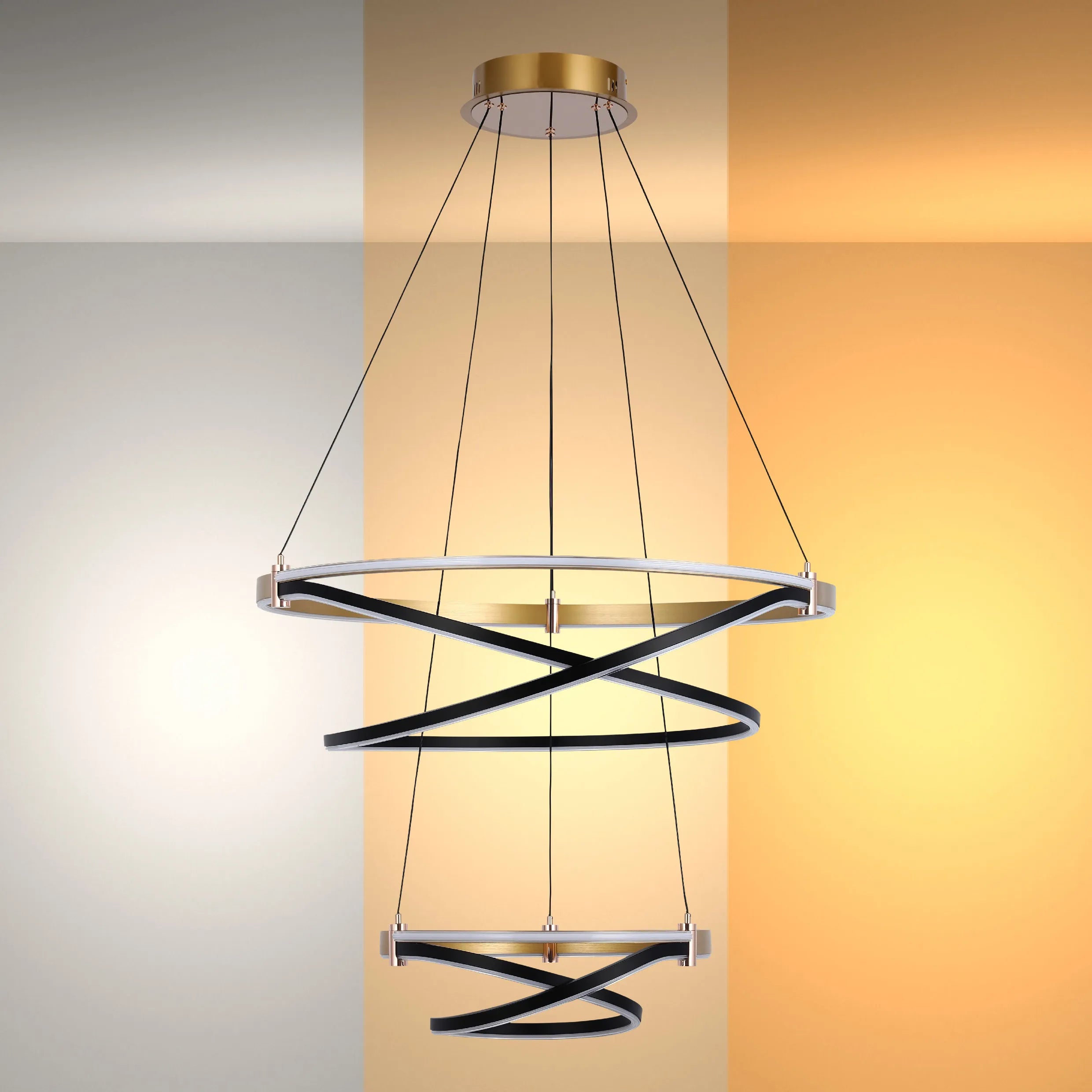Black & Gold Loop Tiered Modern LED Pendant Light