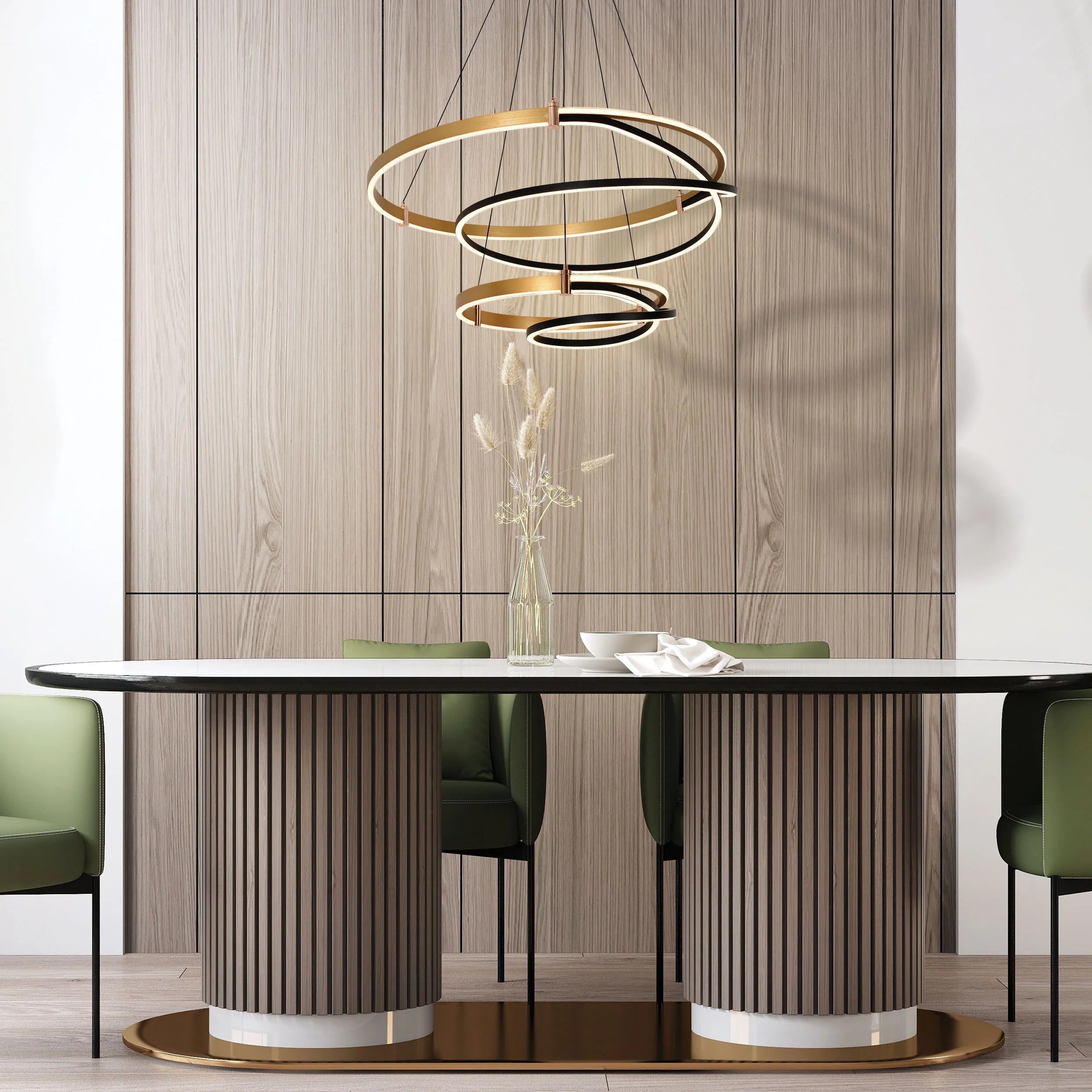 Black & Gold Loop Tiered Modern LED Pendant Light