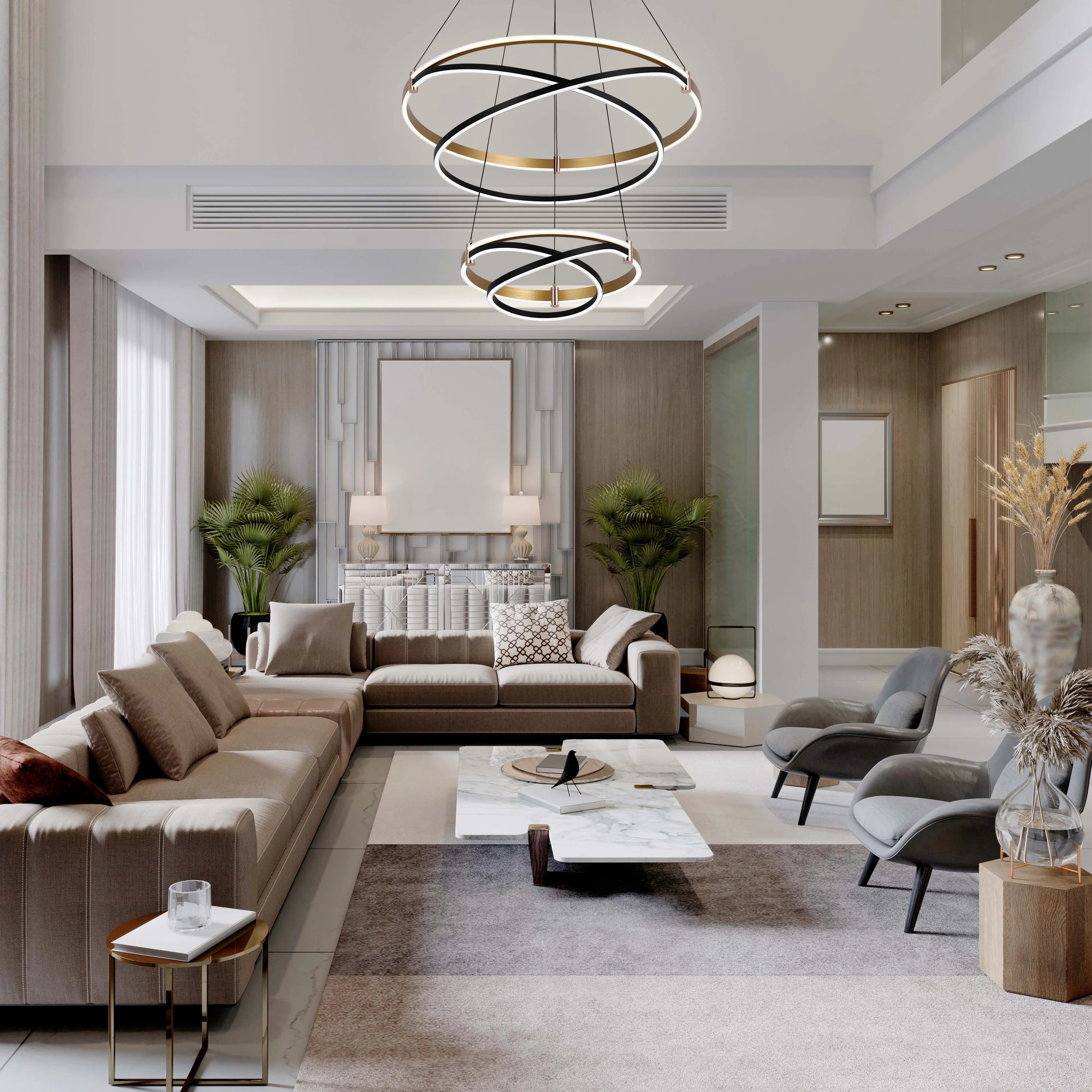 Black & Gold Loop Tiered Modern LED Pendant Light