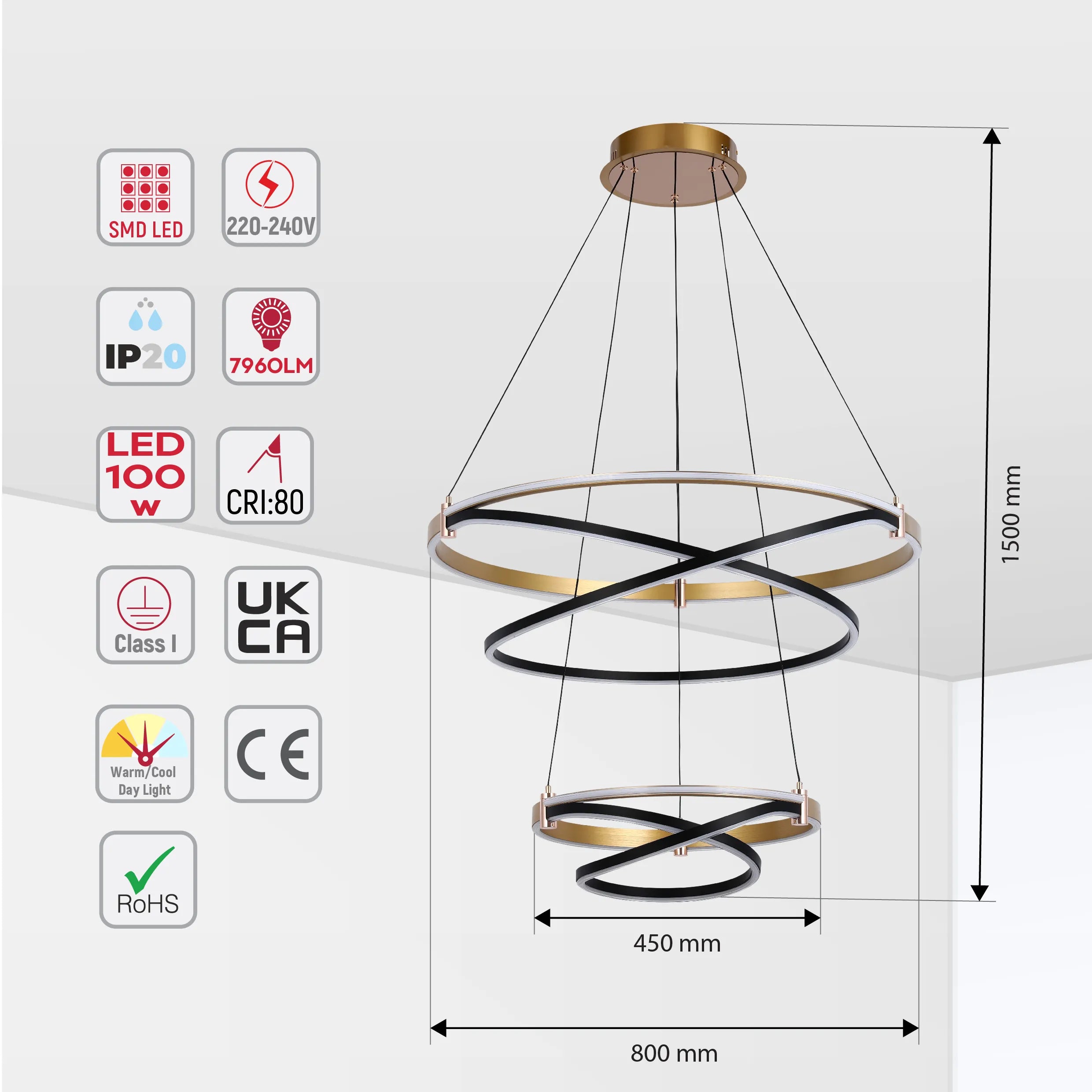 Black & Gold Loop Tiered Modern LED Pendant Light
