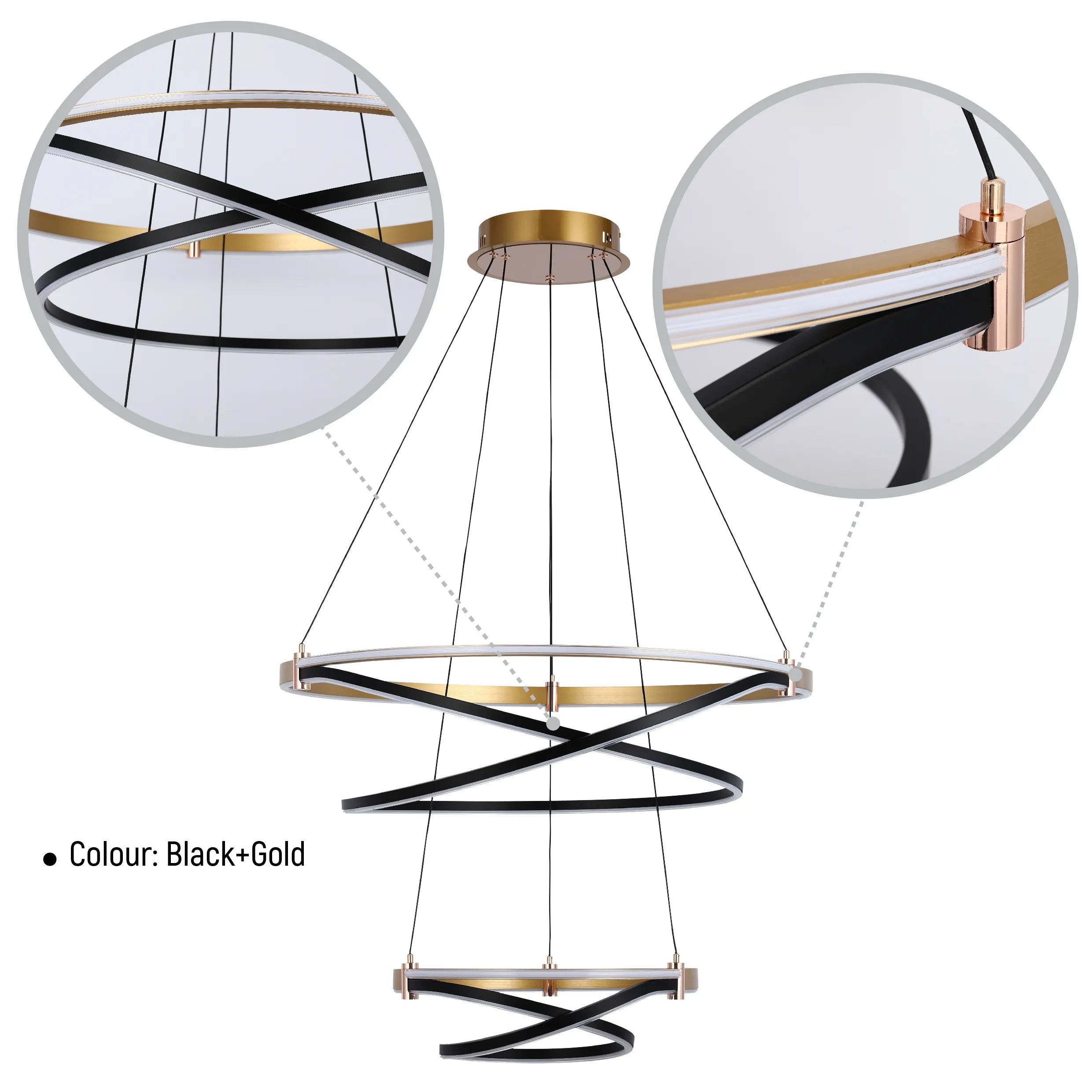 Black & Gold Loop Tiered Modern LED Pendant Light