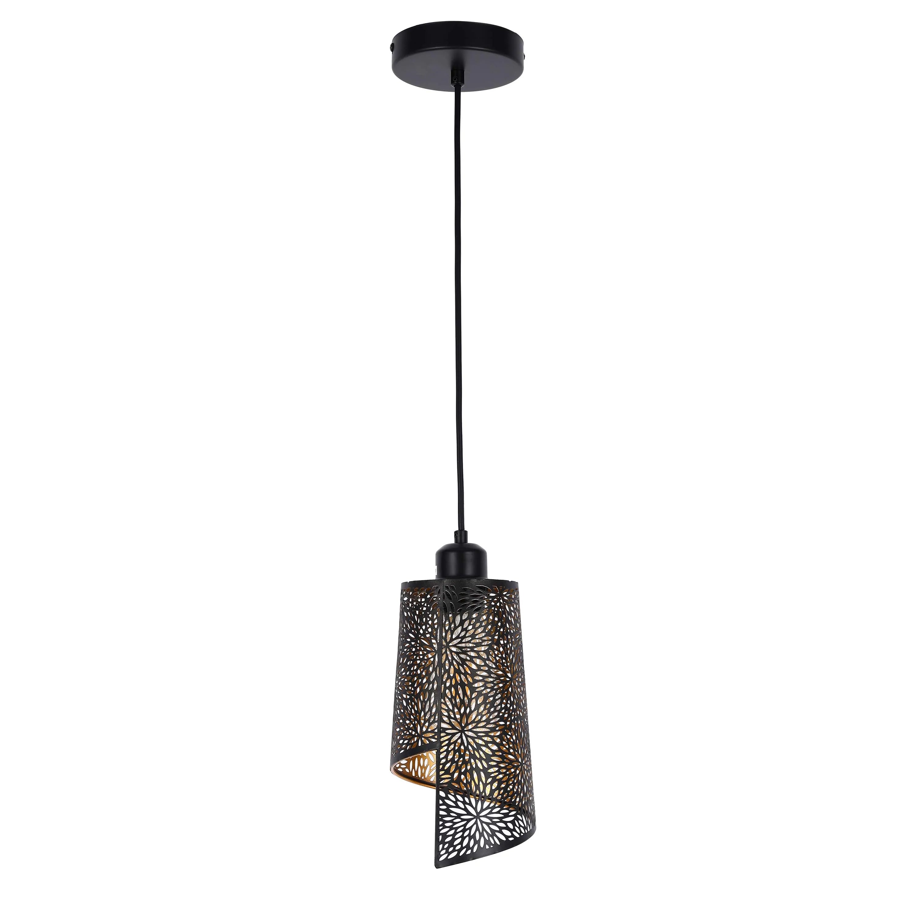 Black & Gold Spiral Cut-Out Metal Pendant Light E27