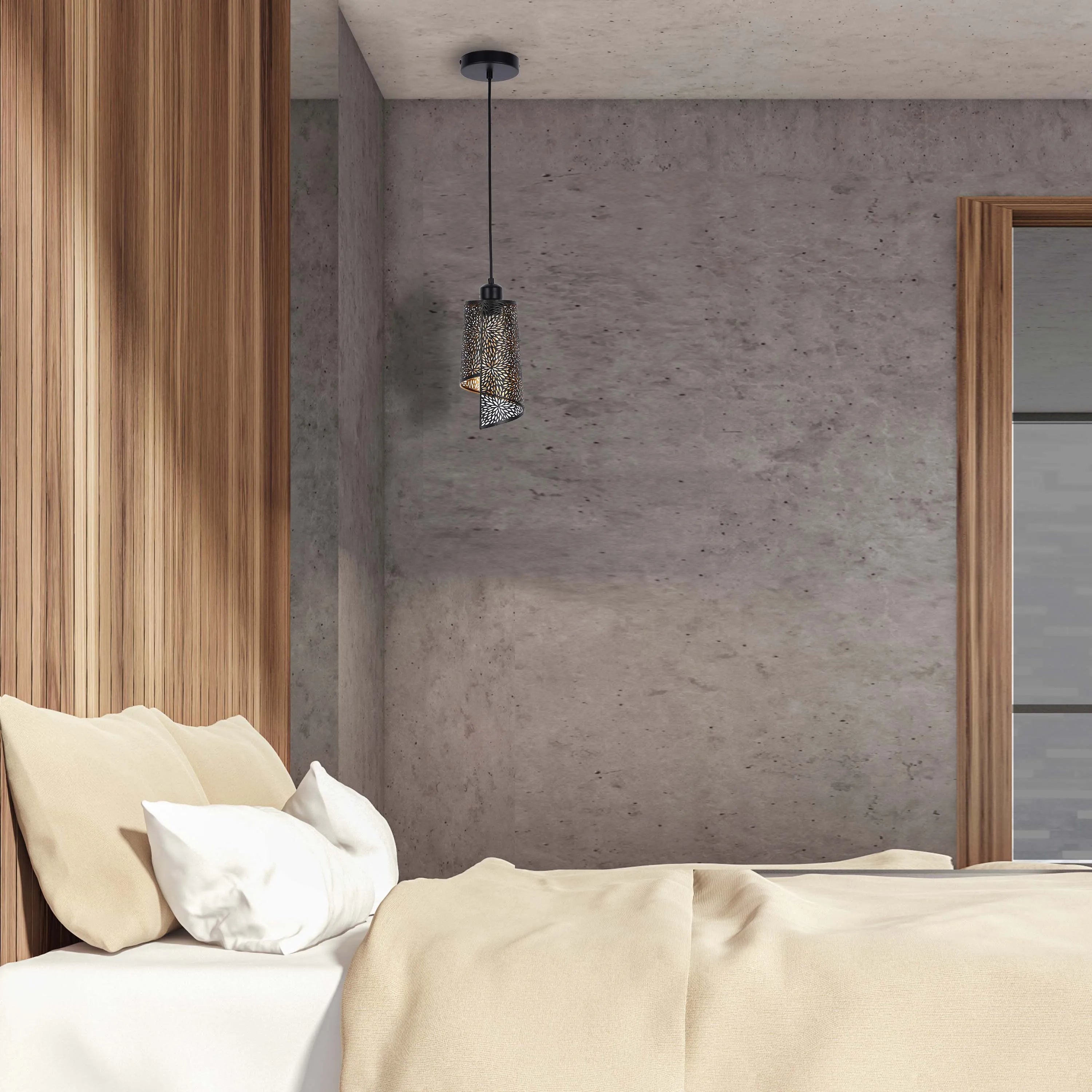 Black & Gold Spiral Cut-Out Metal Pendant Light E27