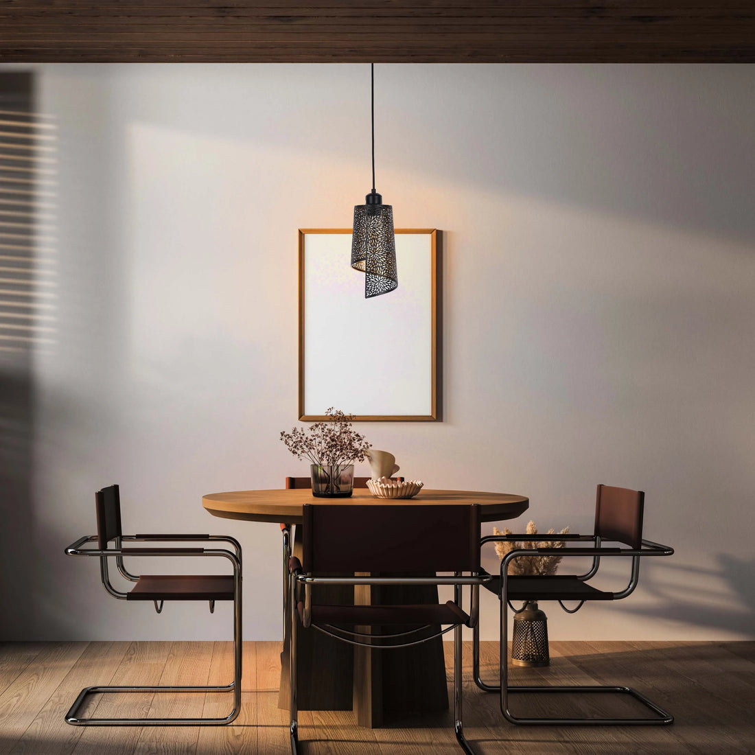 Black & Gold Spiral Cut-Out Metal Pendant Light E27