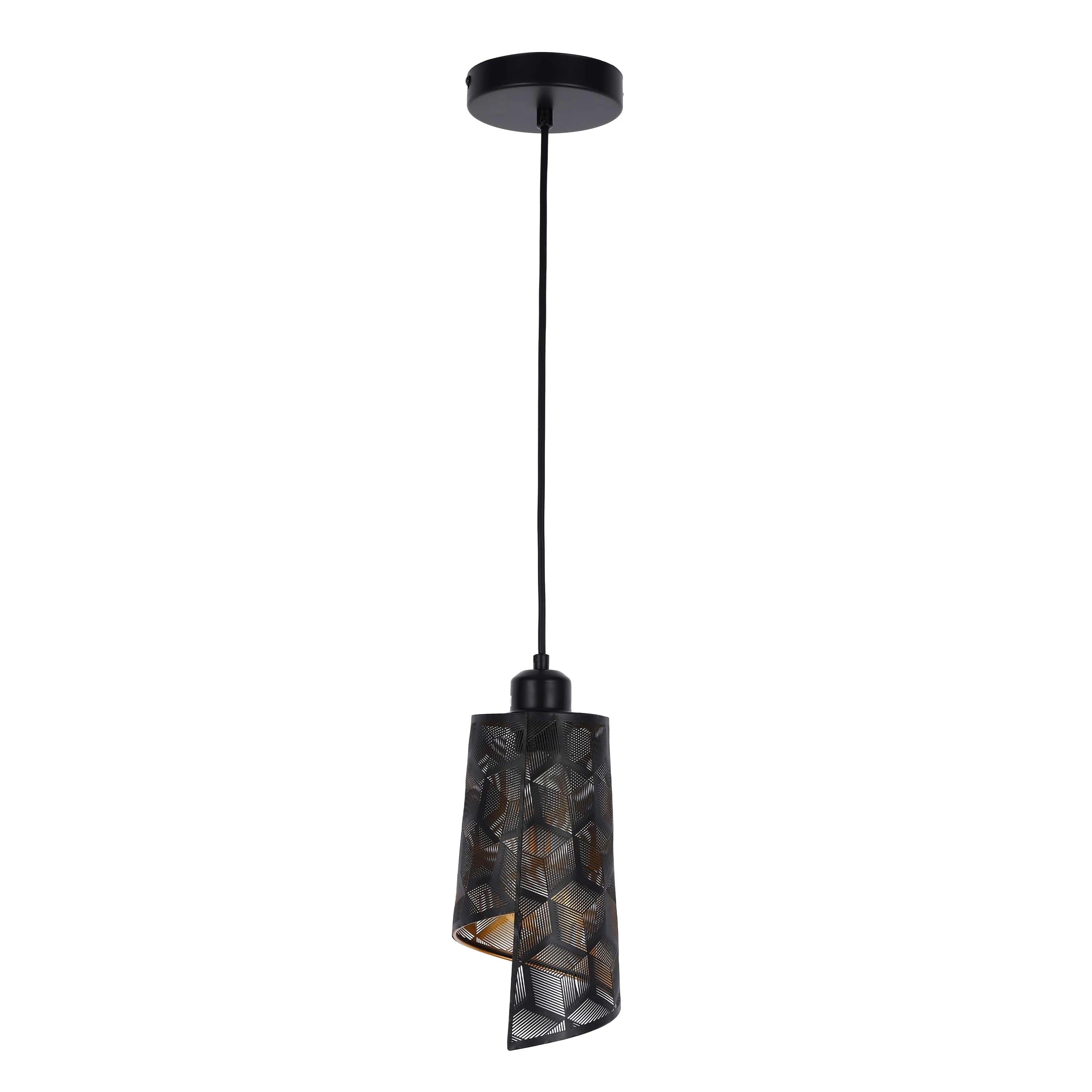 Black & Gold Spiral Cut-Out Metal Pendant Light E27