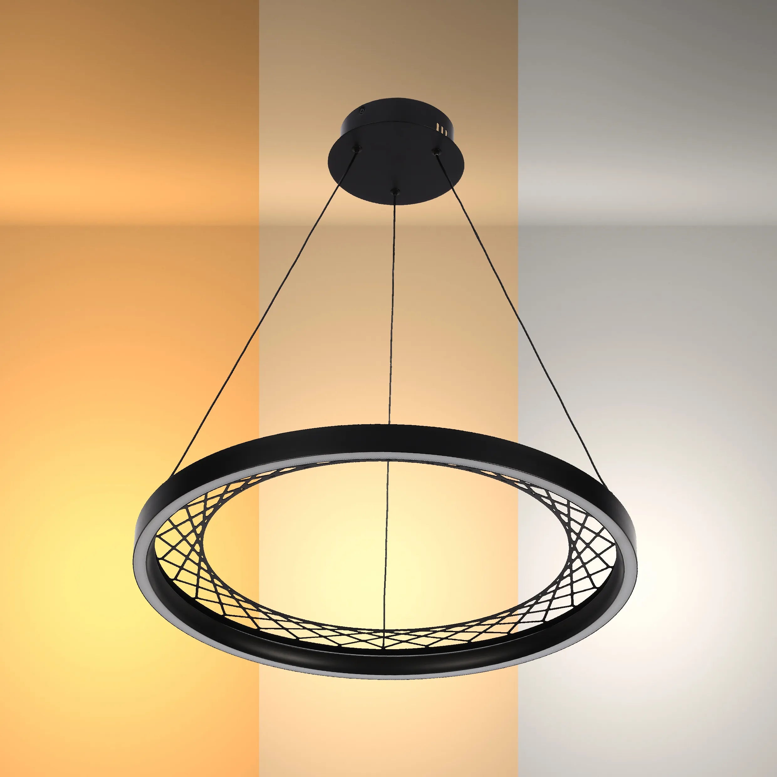 Black Lattice Circular Pendant Light - Single & Double Ring Options
