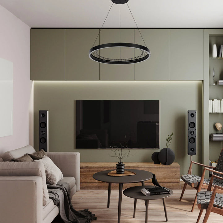 Black Lattice Circular Pendant Light - Single & Double Ring Options