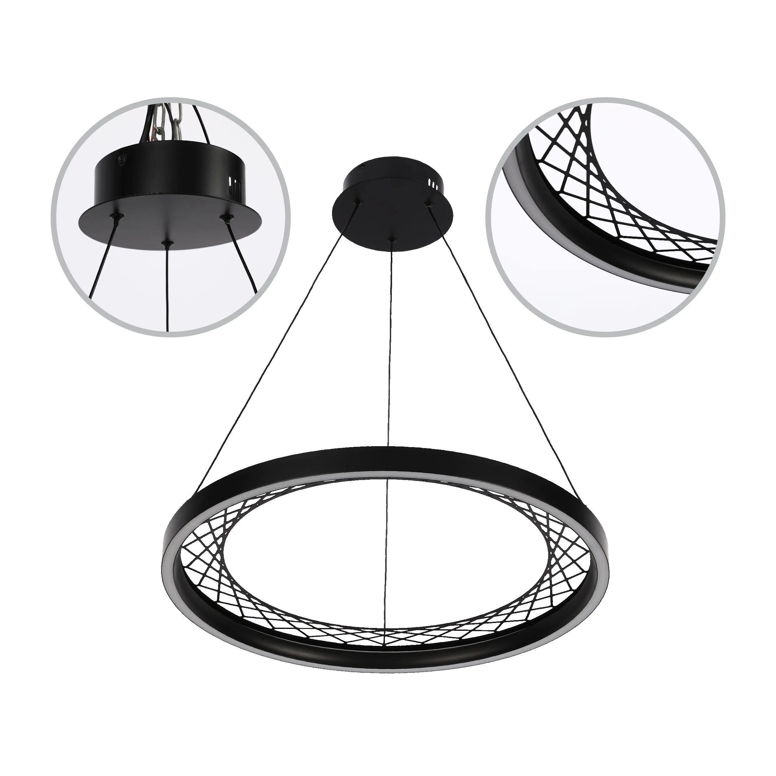 Black Lattice Circular Pendant Light - Single & Double Ring Options