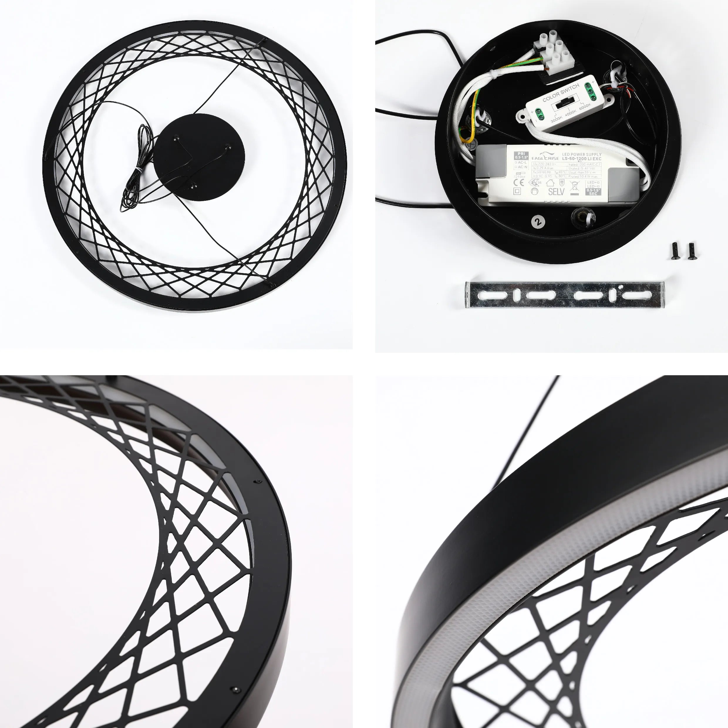Black Lattice Circular Pendant Light - Single & Double Ring Options