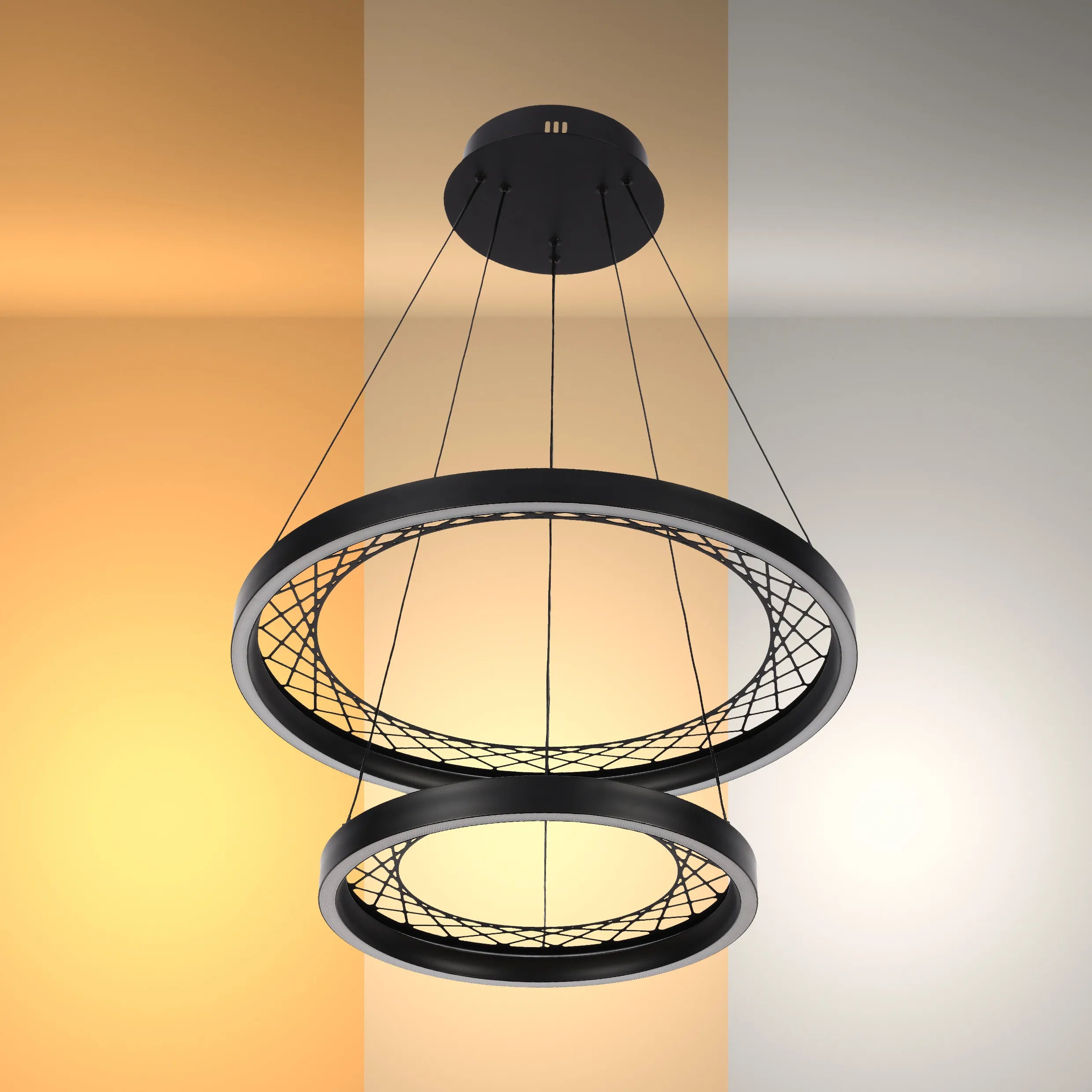 Black Lattice Circular Pendant Light - Single & Double Ring Options