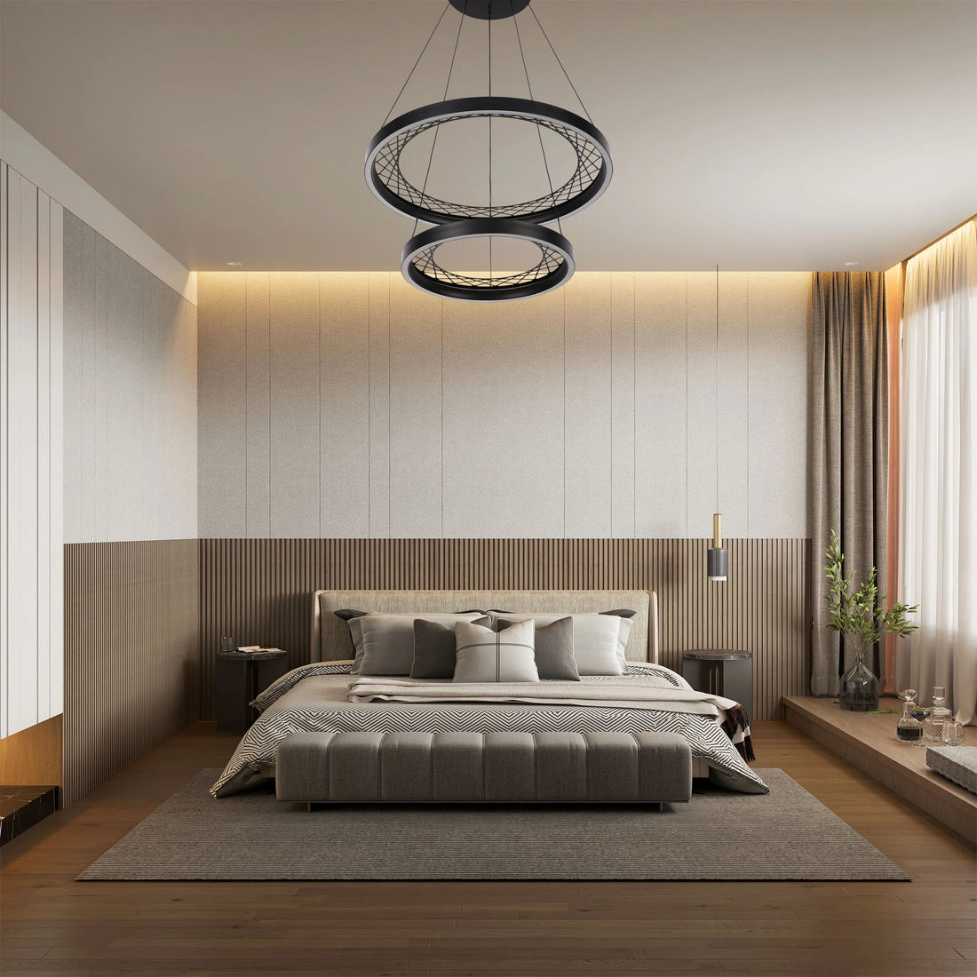 Black Lattice Circular Pendant Light - Single & Double Ring Options