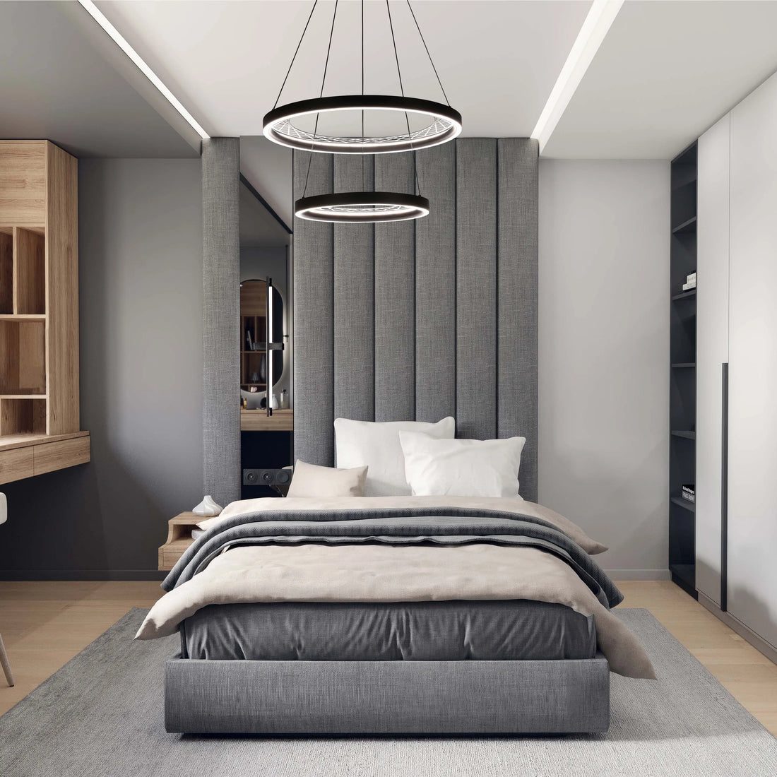 Black Lattice Circular Pendant Light - Single & Double Ring Options