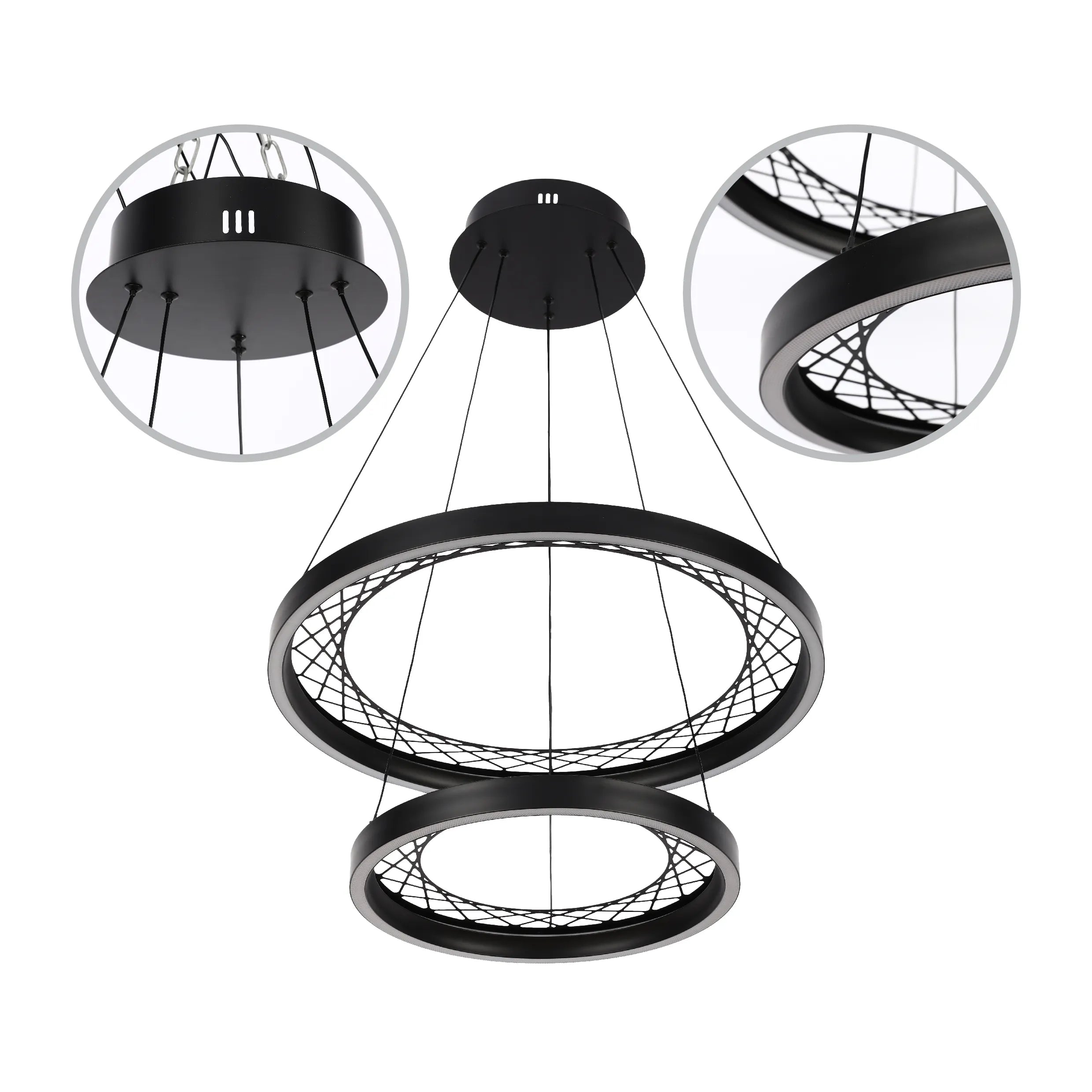 Black Lattice Circular Pendant Light - Single & Double Ring Options