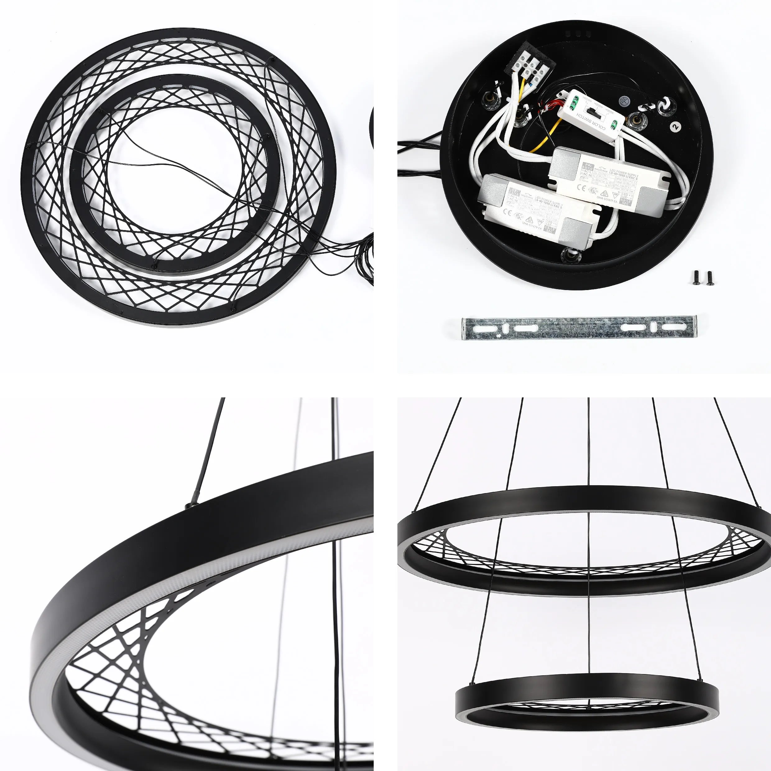 Black Lattice Circular Pendant Light - Single & Double Ring Options
