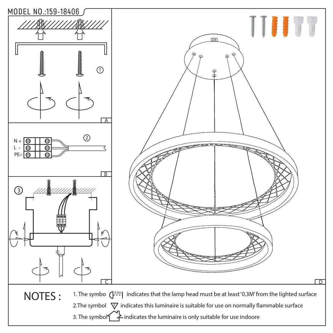 Black Lattice Circular Pendant Light - Single & Double Ring Options