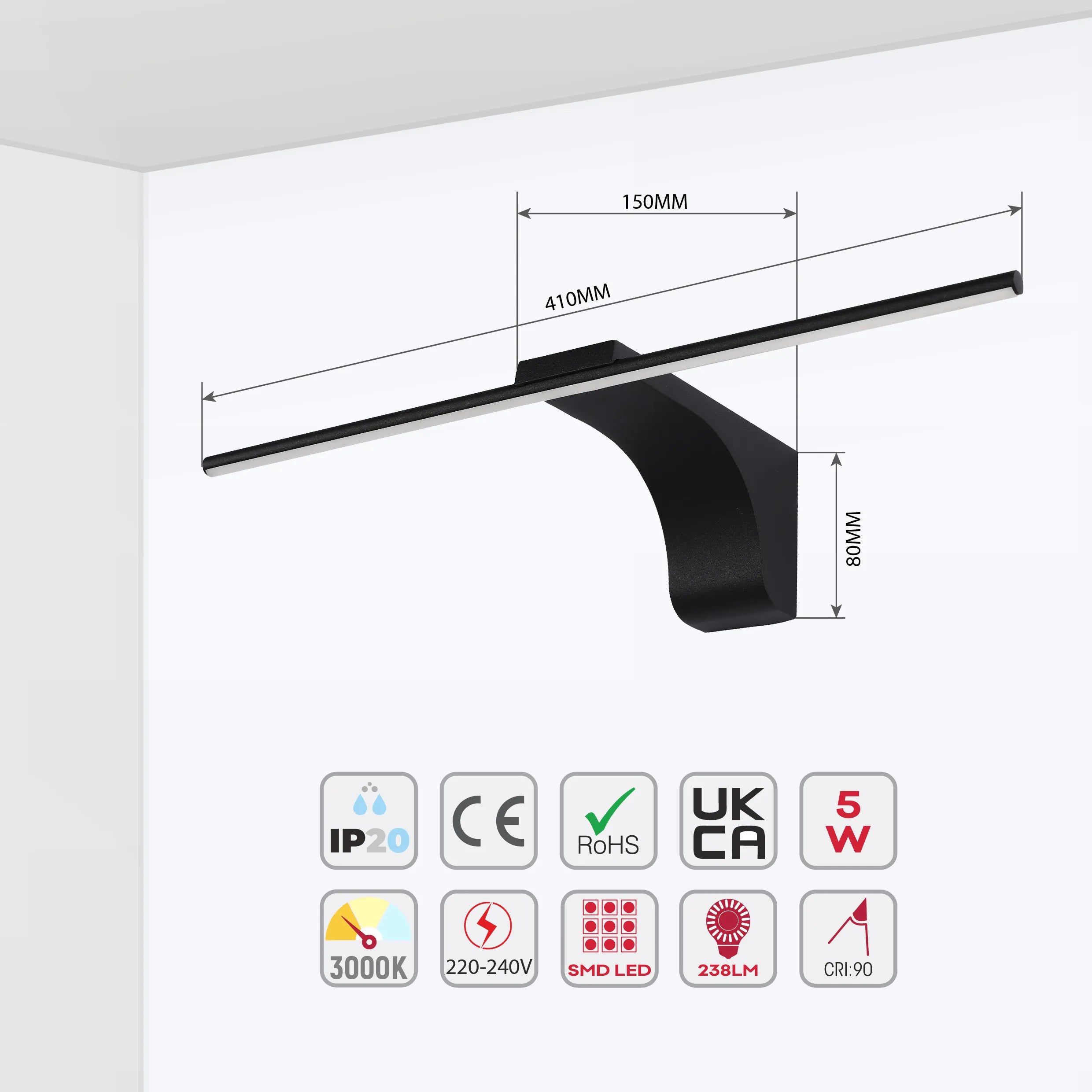 Black Linear LED Wall Light IP20
