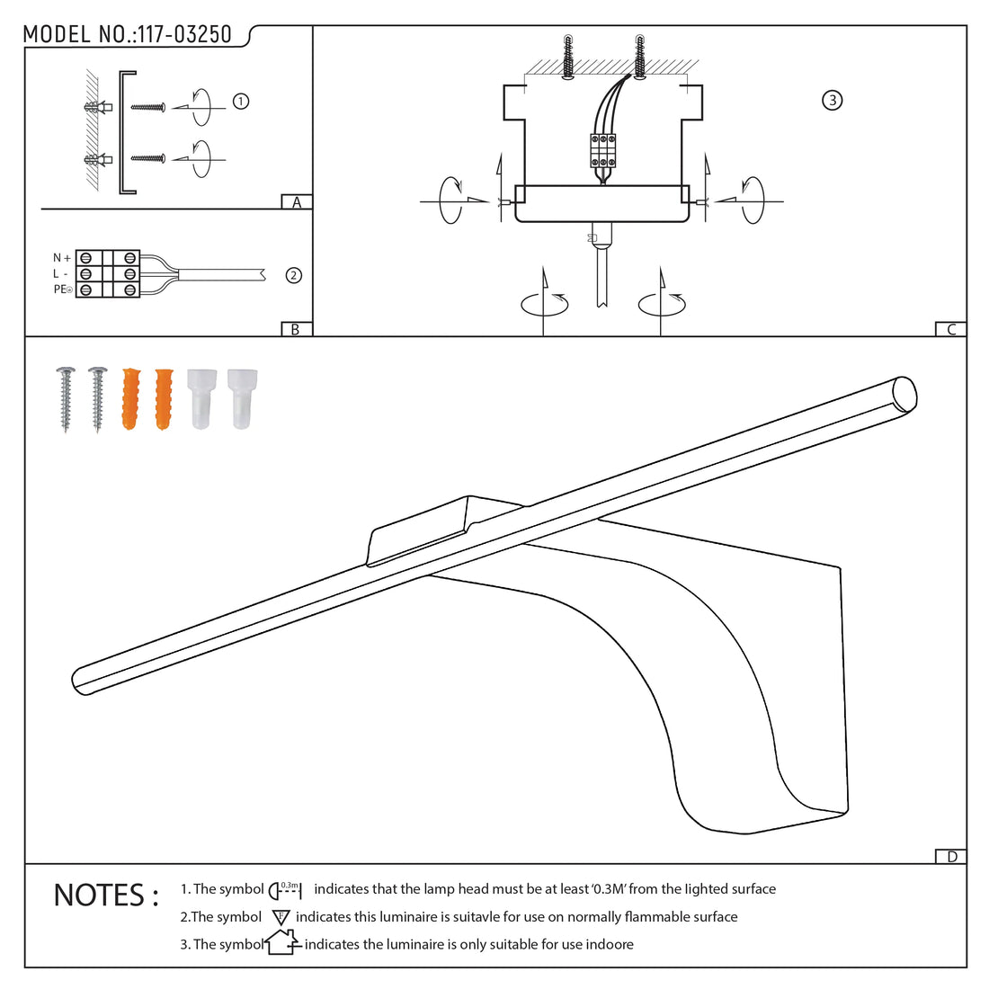 Black Linear LED Wall Light IP20
