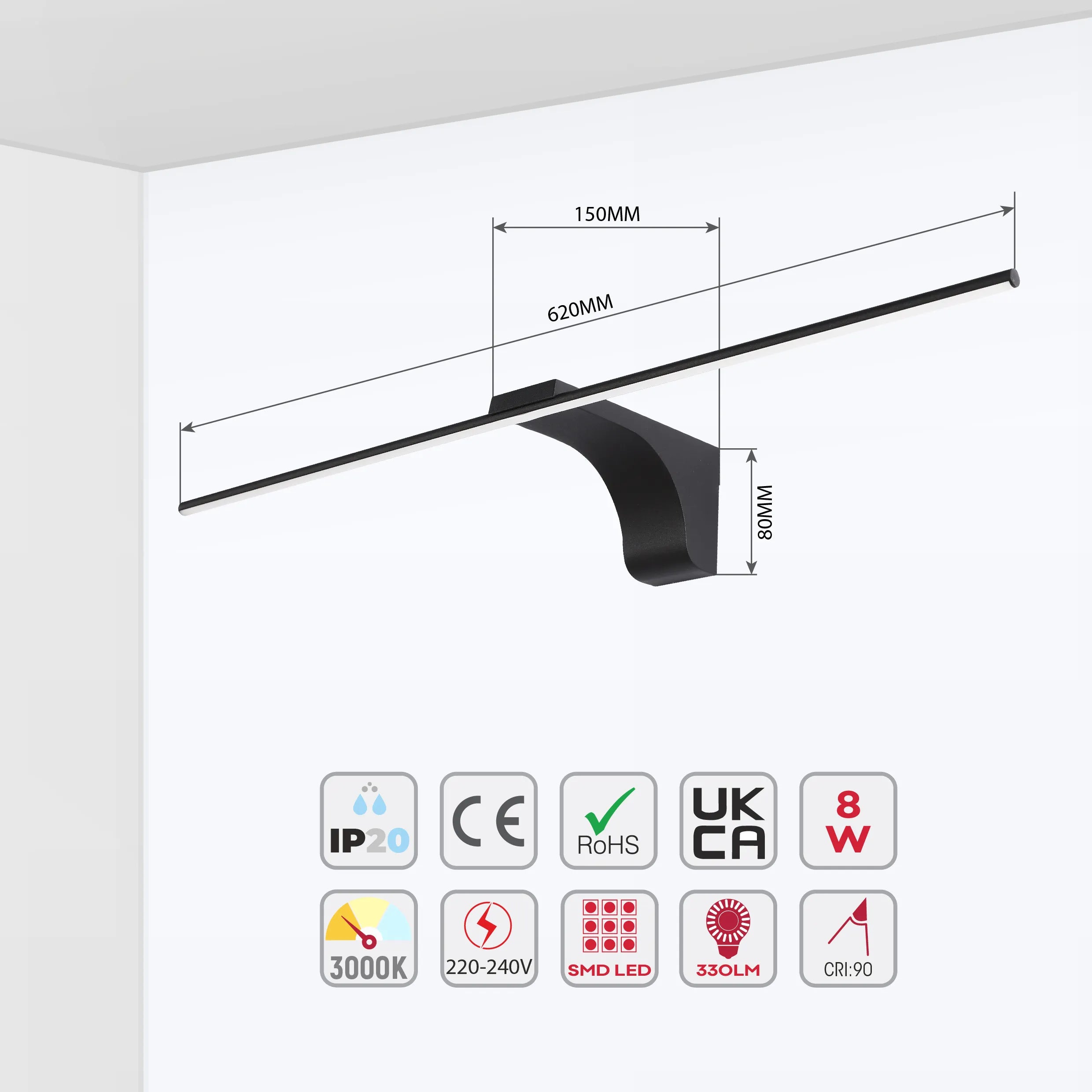 Black Linear LED Wall Light IP20