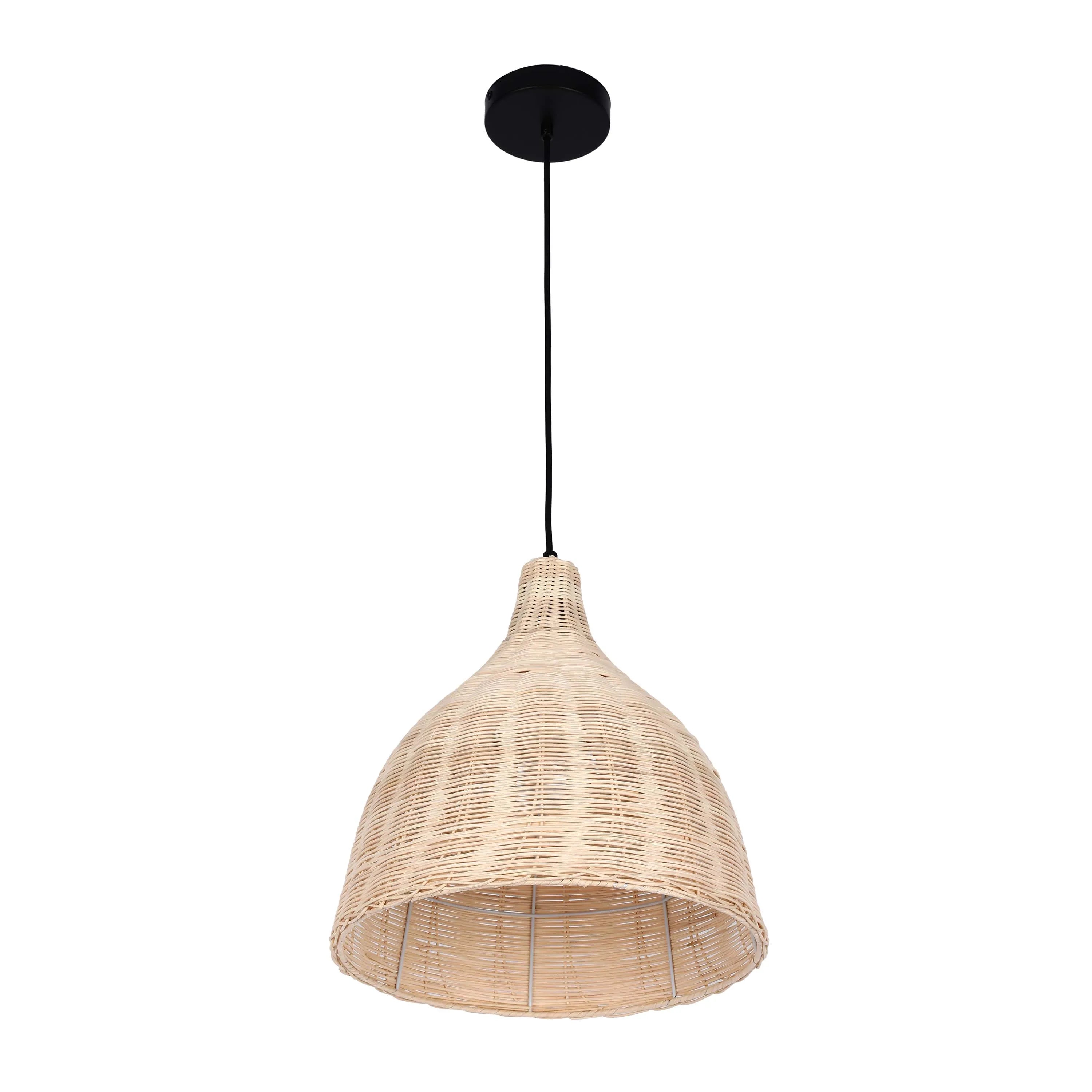 Black & Natural Woven Bamboo Pendant Light E27