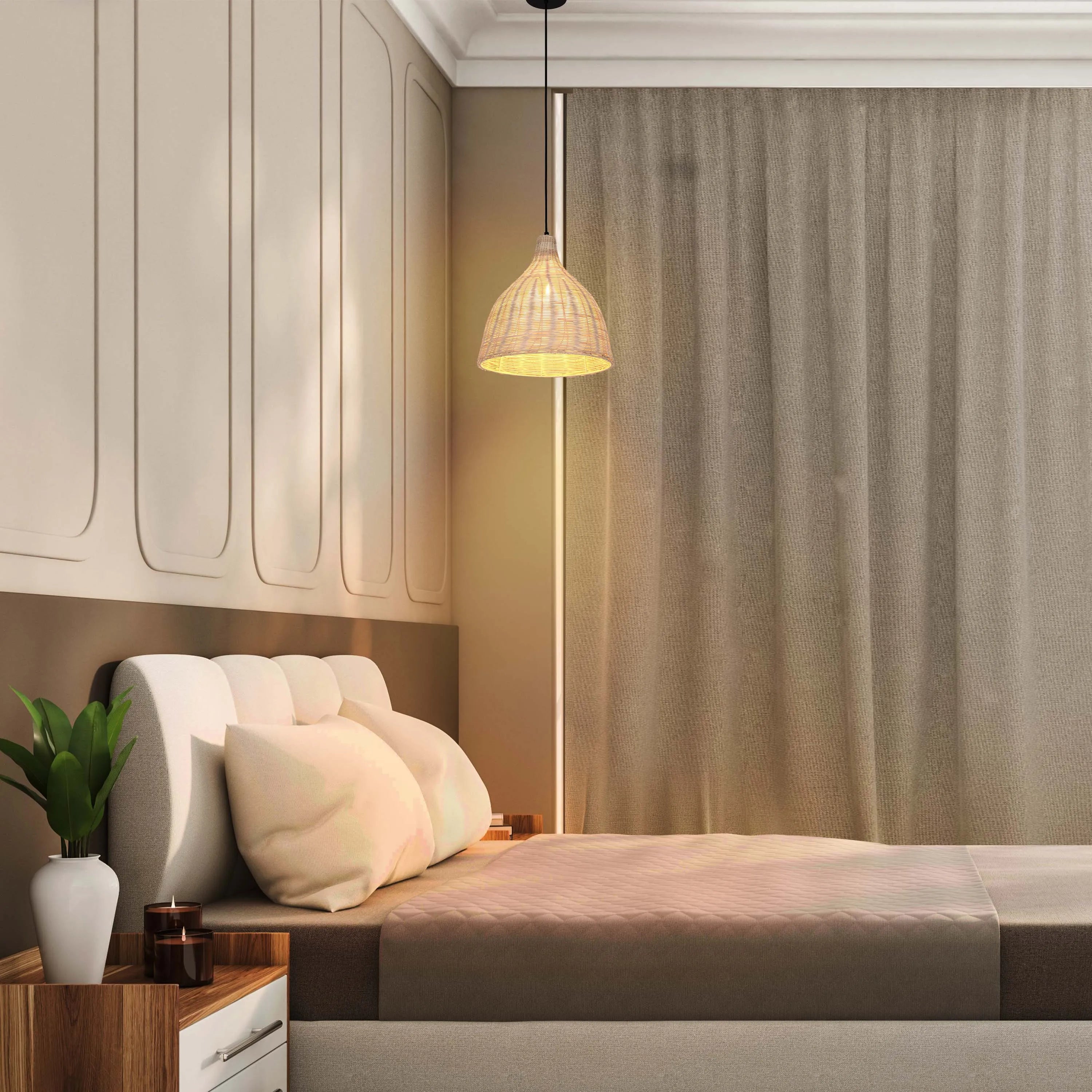 Black & Natural Woven Bamboo Pendant Light E27