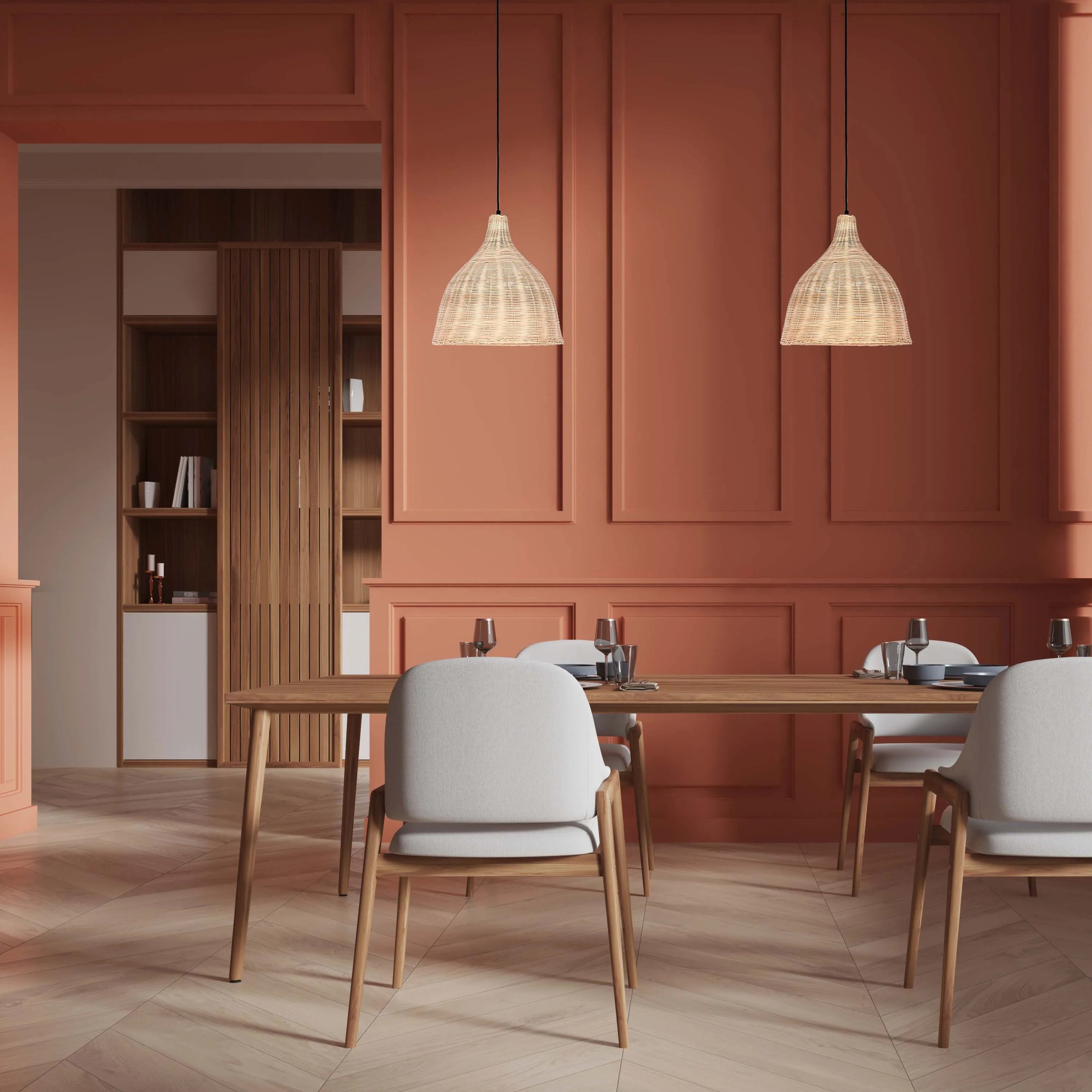 Black & Natural Woven Bamboo Pendant Light E27