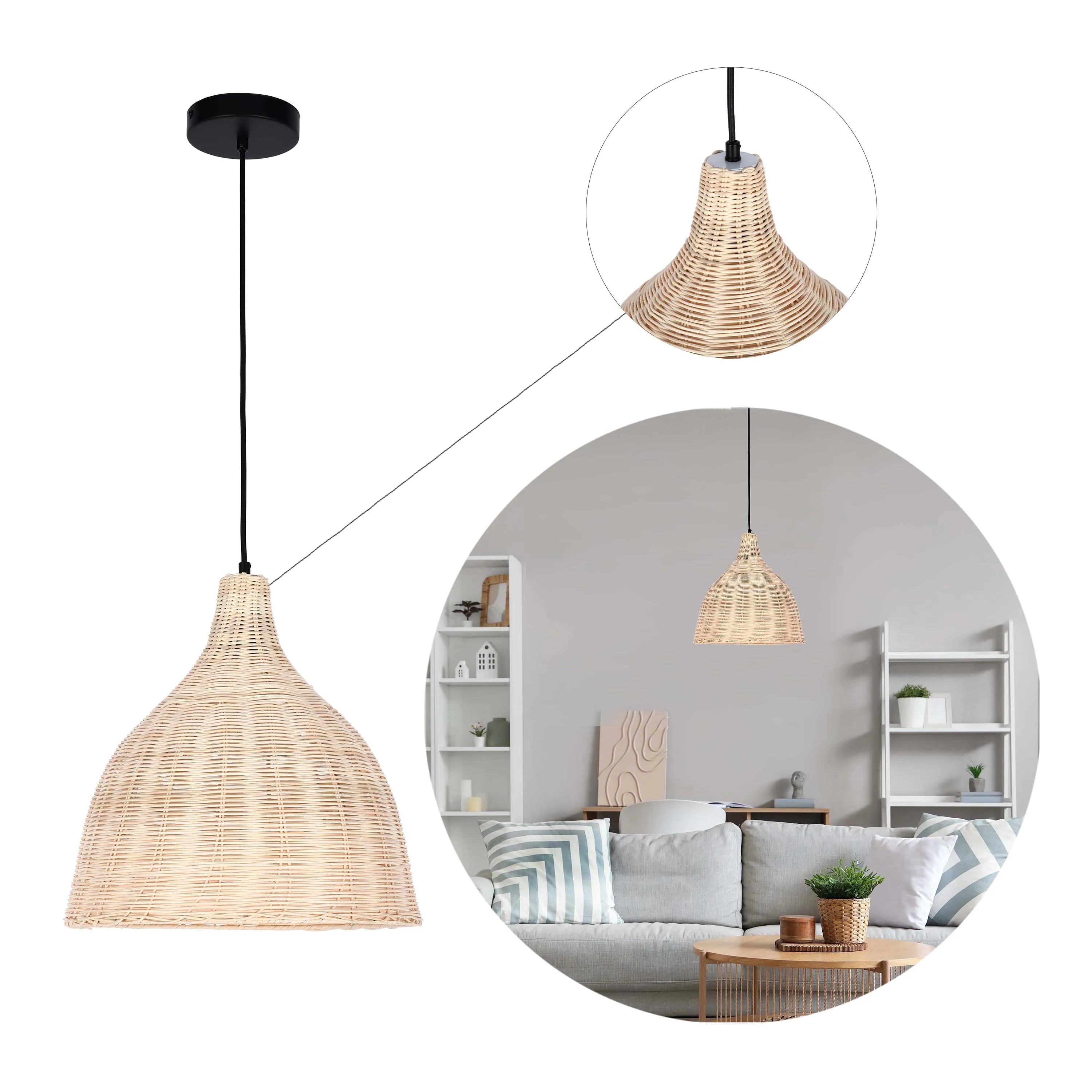 Black & Natural Woven Bamboo Pendant Light E27