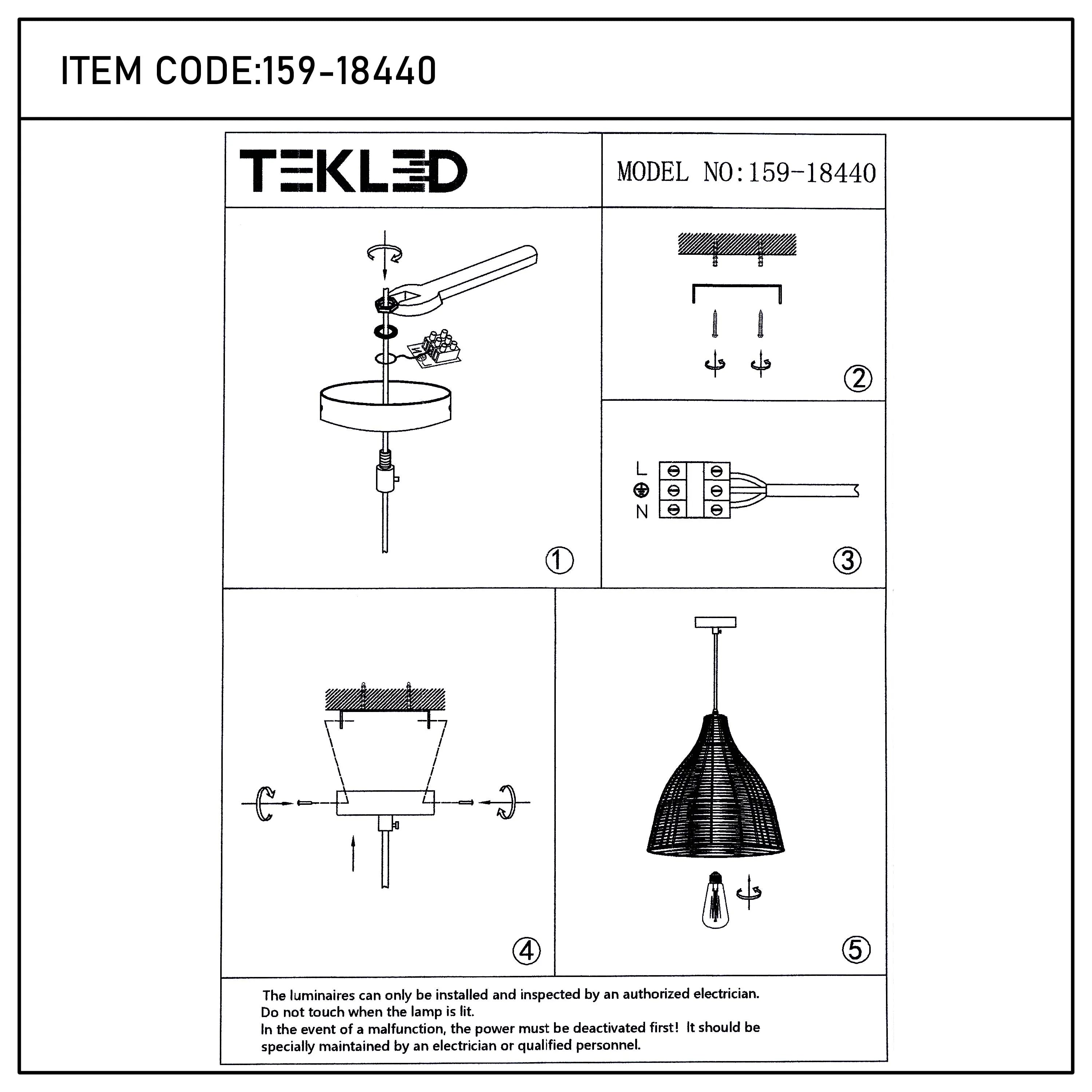 Black & Natural Woven Bamboo Pendant Light E27