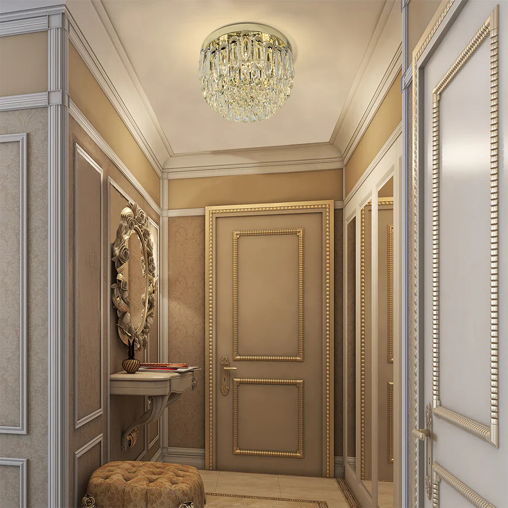 Interior application of Cascade Crystal Flush Chandelier Ceiling Light | TEKLED 159-18066