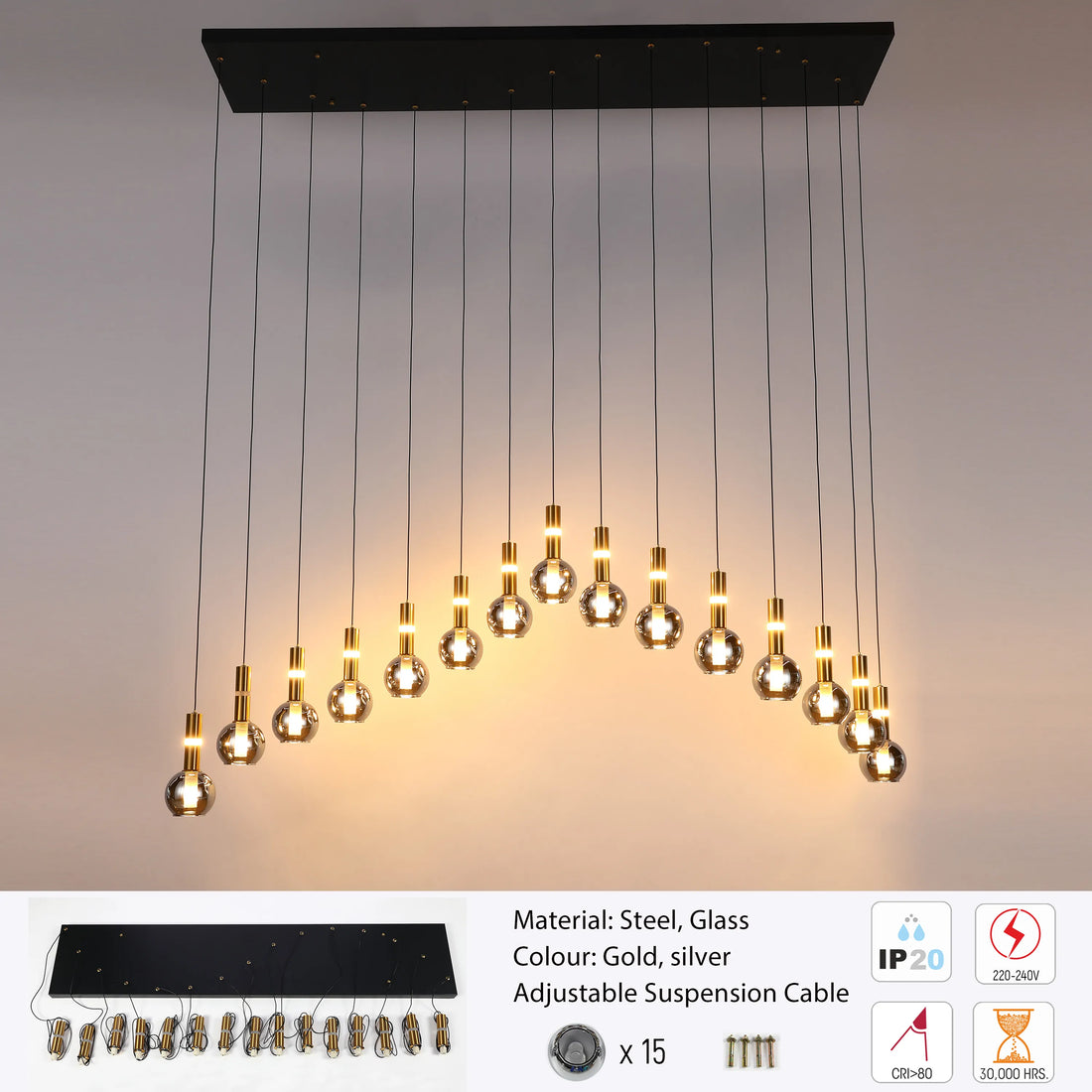 Cascading Black & Gold Multi-Light Pendant