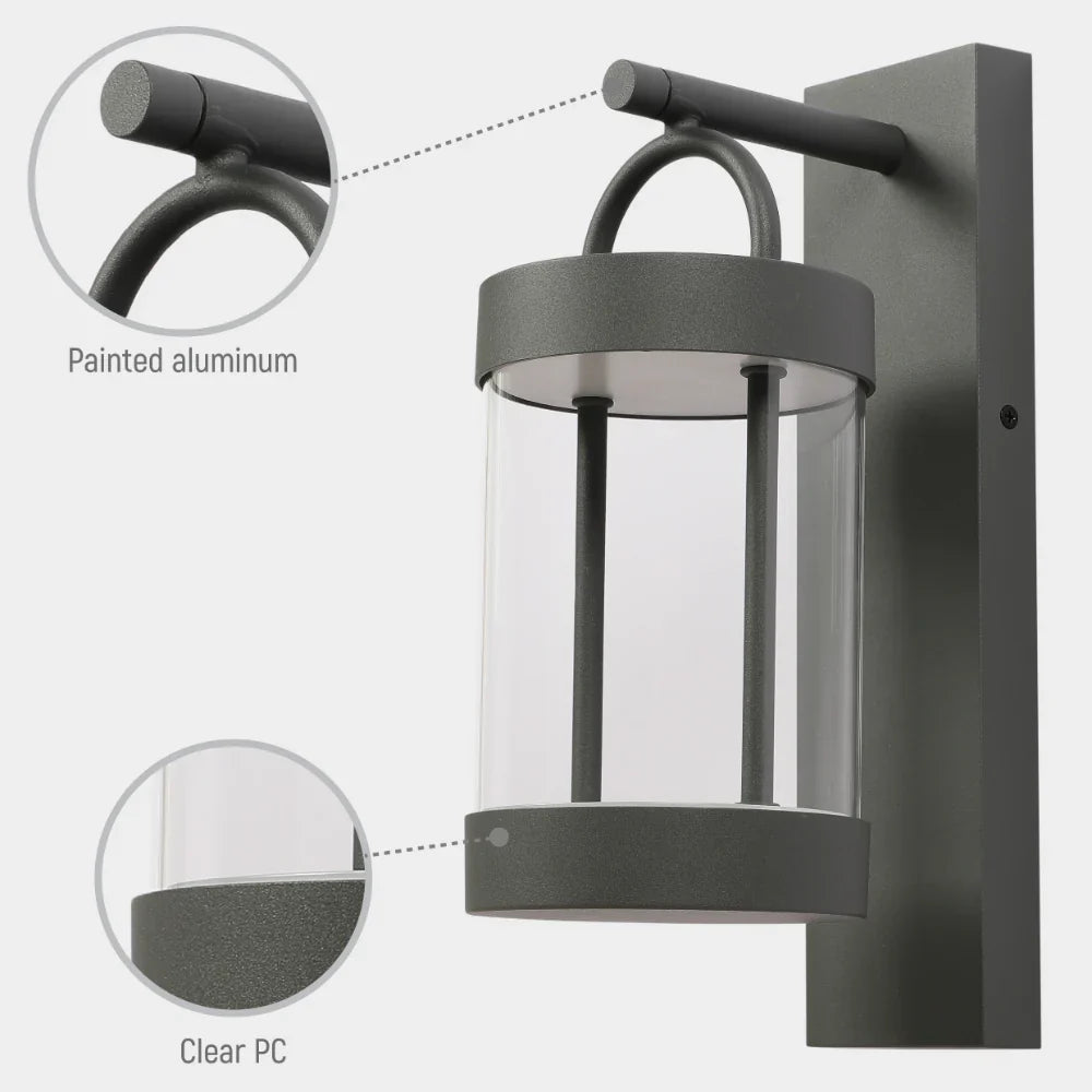 Cassian LED Outdoor Lantern Wall Light 8W 3000K Dark Grey 11
